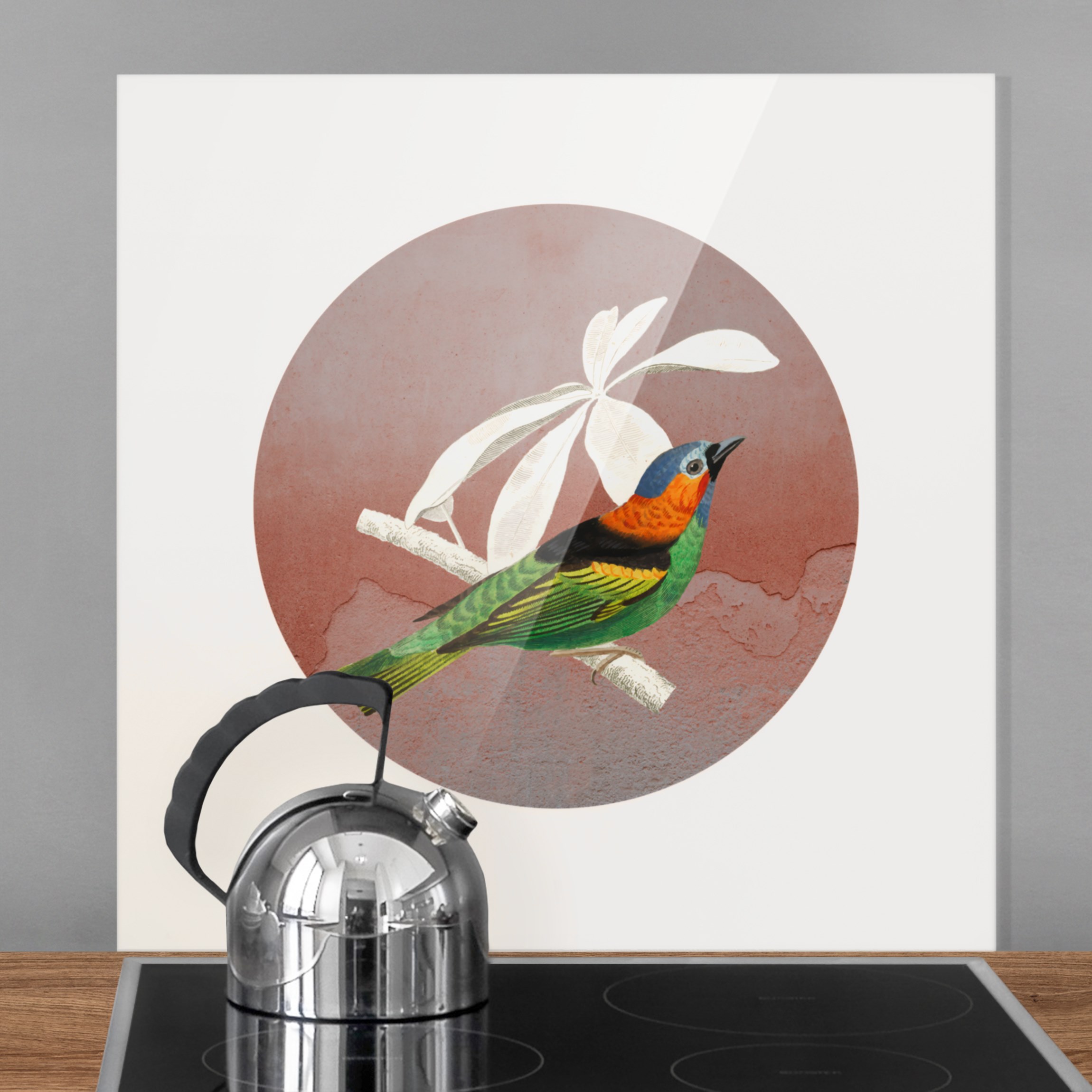Spritzschutz Vogel Collage im Kreis II