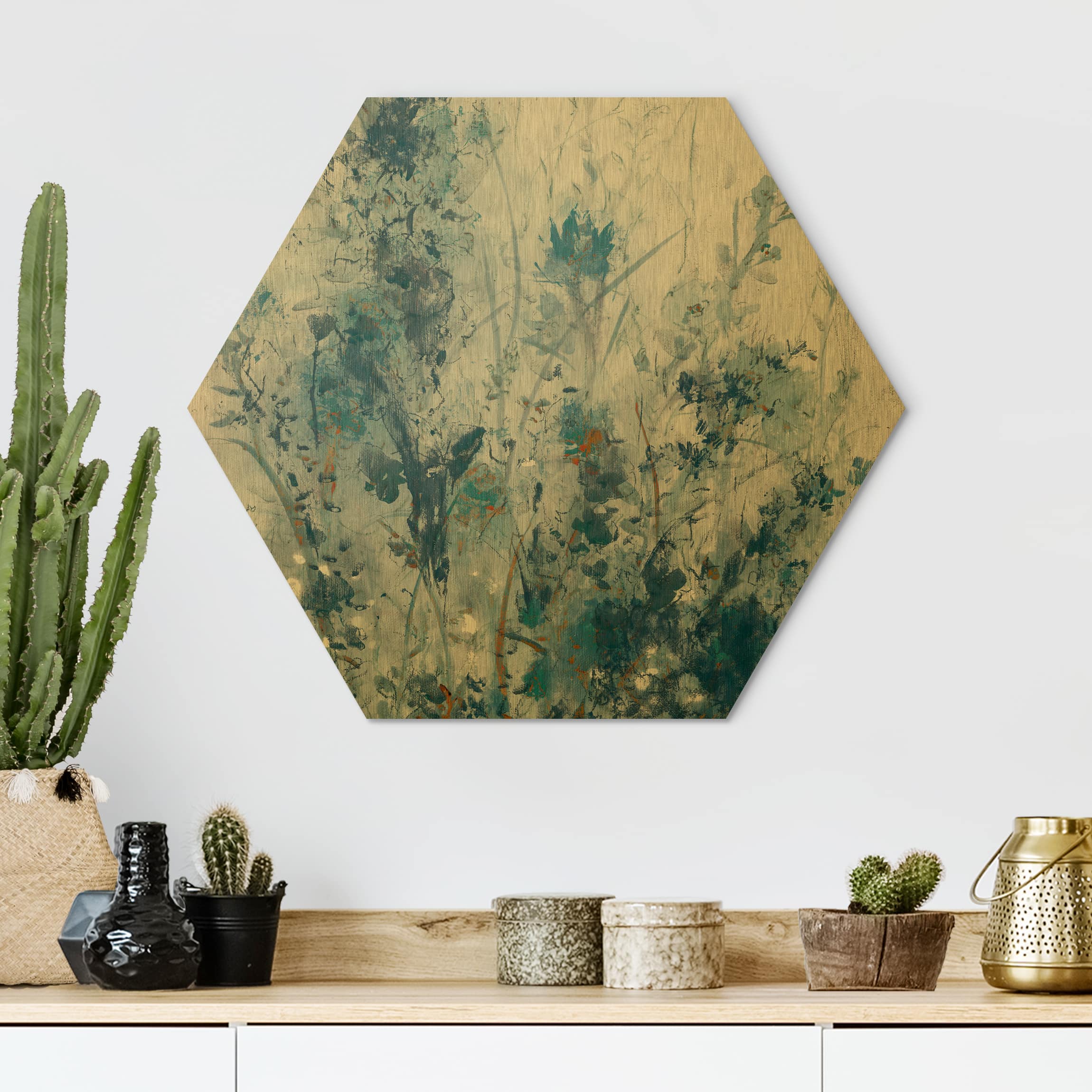 Hexagon-Alu-Dibond Bild Blaue Frühlingswiese I