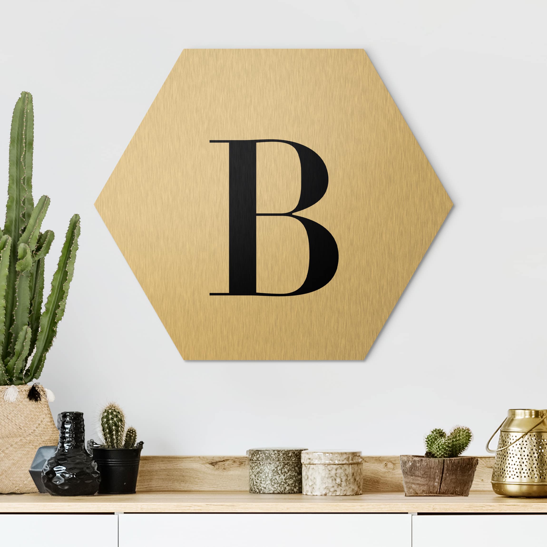 Hexagon-Alu-Dibond Bild Buchstabe Serif Weiß B