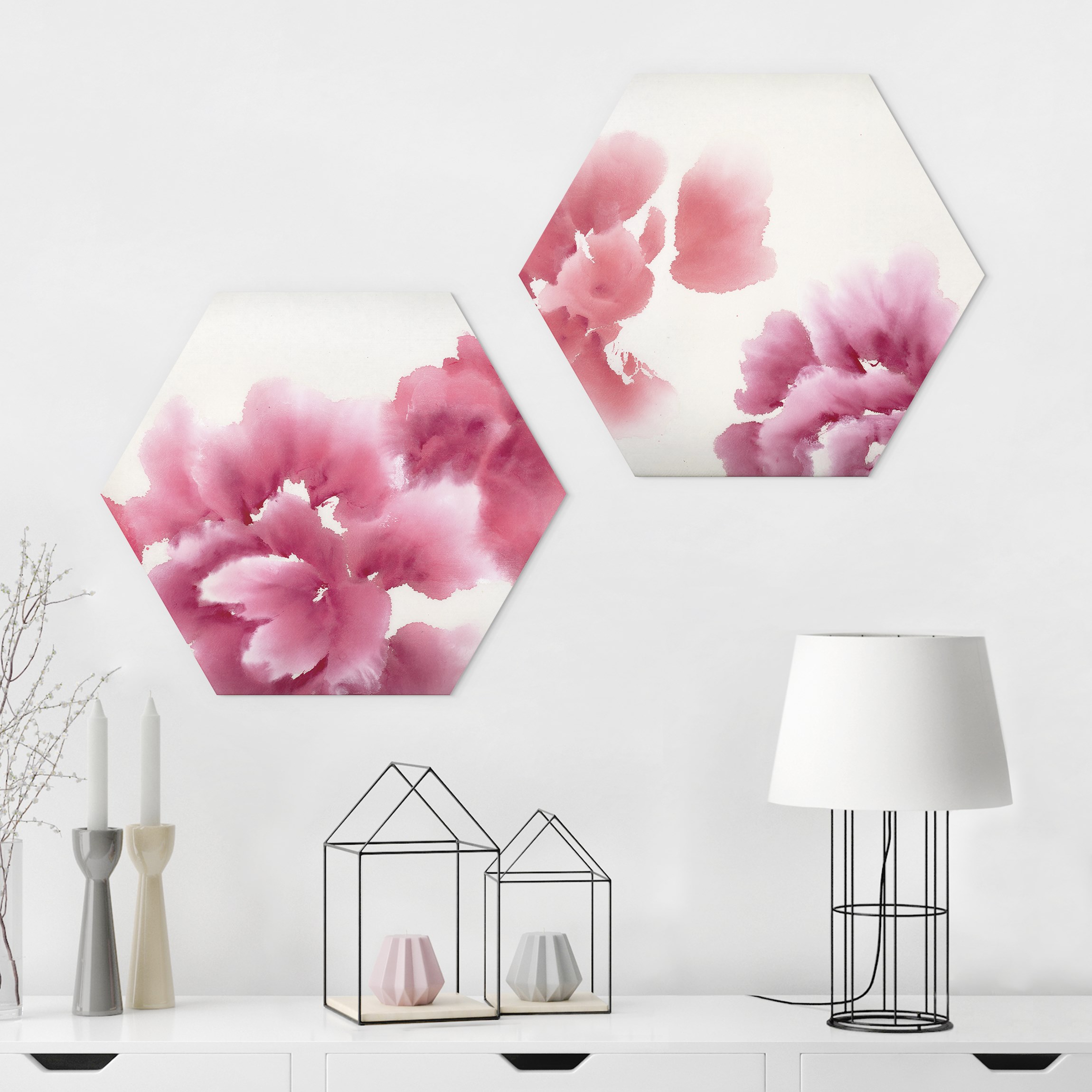 2-teiliges Hexagon-Alu-Dibond Bild Künstlerische Flora Set