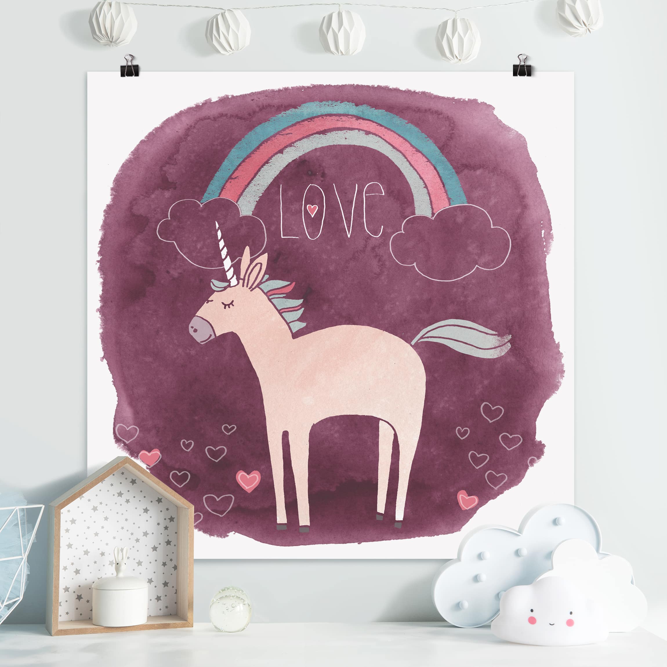 Poster - Quadrat Einhorn-Truppe - Love