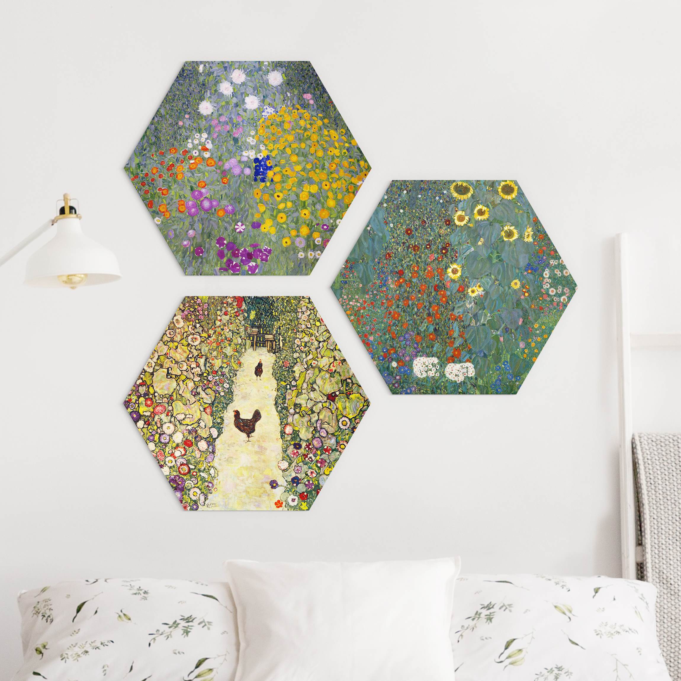 3-teiliges Hexagon-Forexbild Gustav Klimt - Im Garten