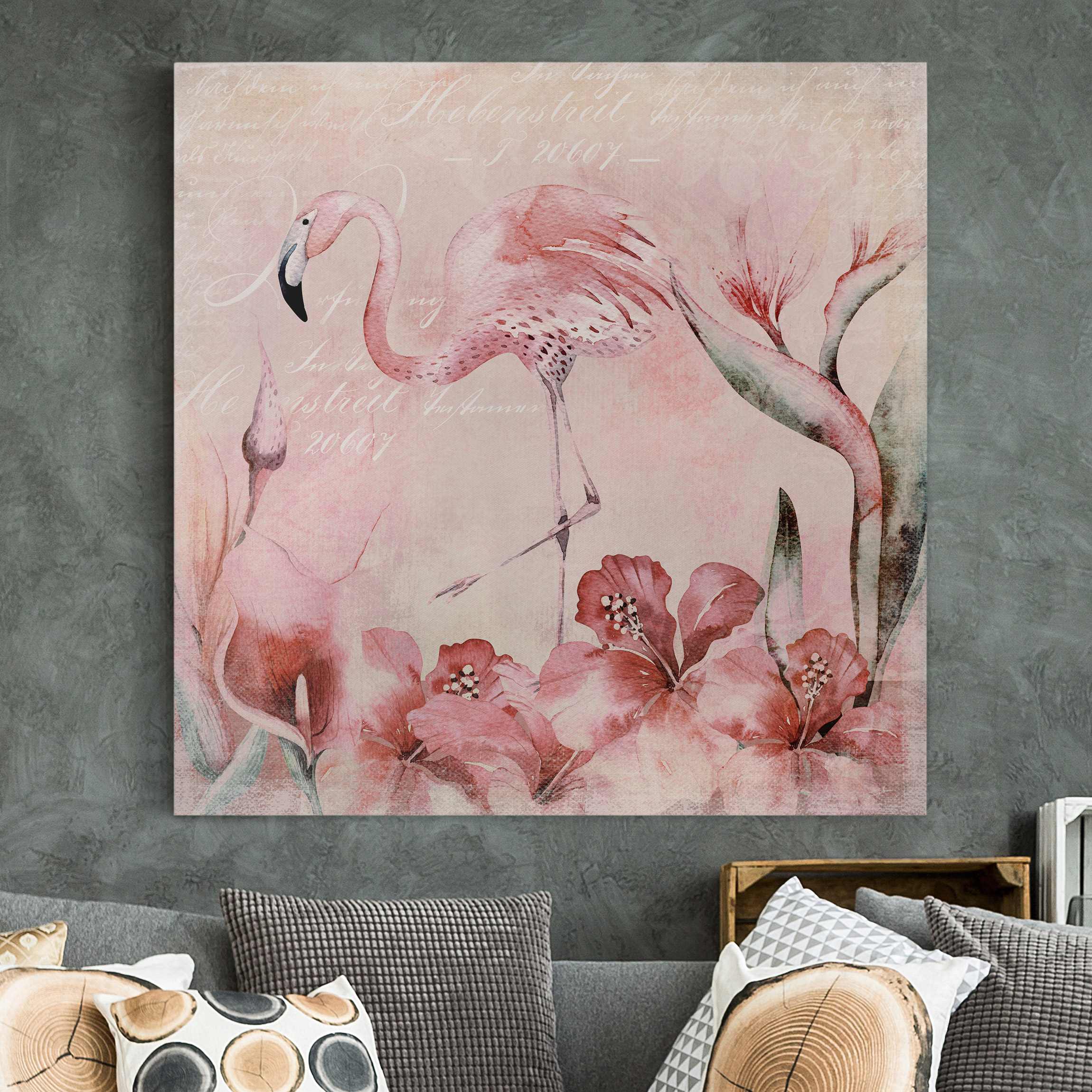 Leinwandbild Shabby Chic Collage - Flamingo