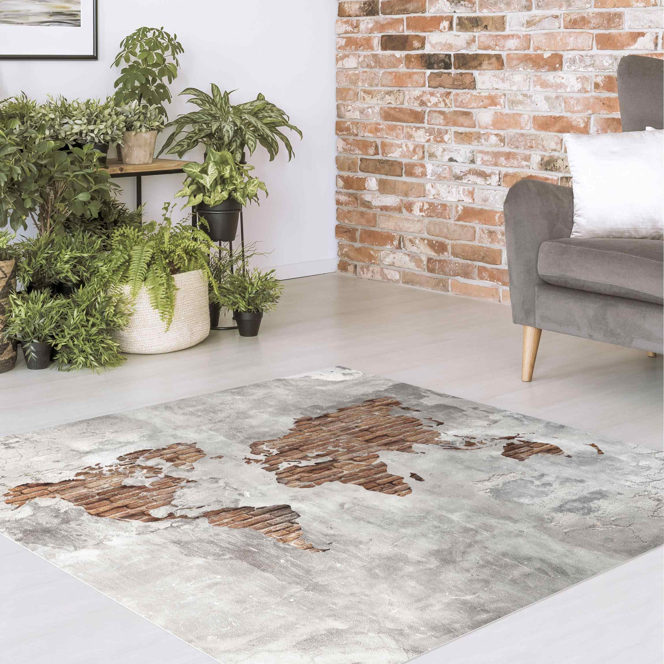 Vinylteppich Shabby Beton Backstein Weltkarte