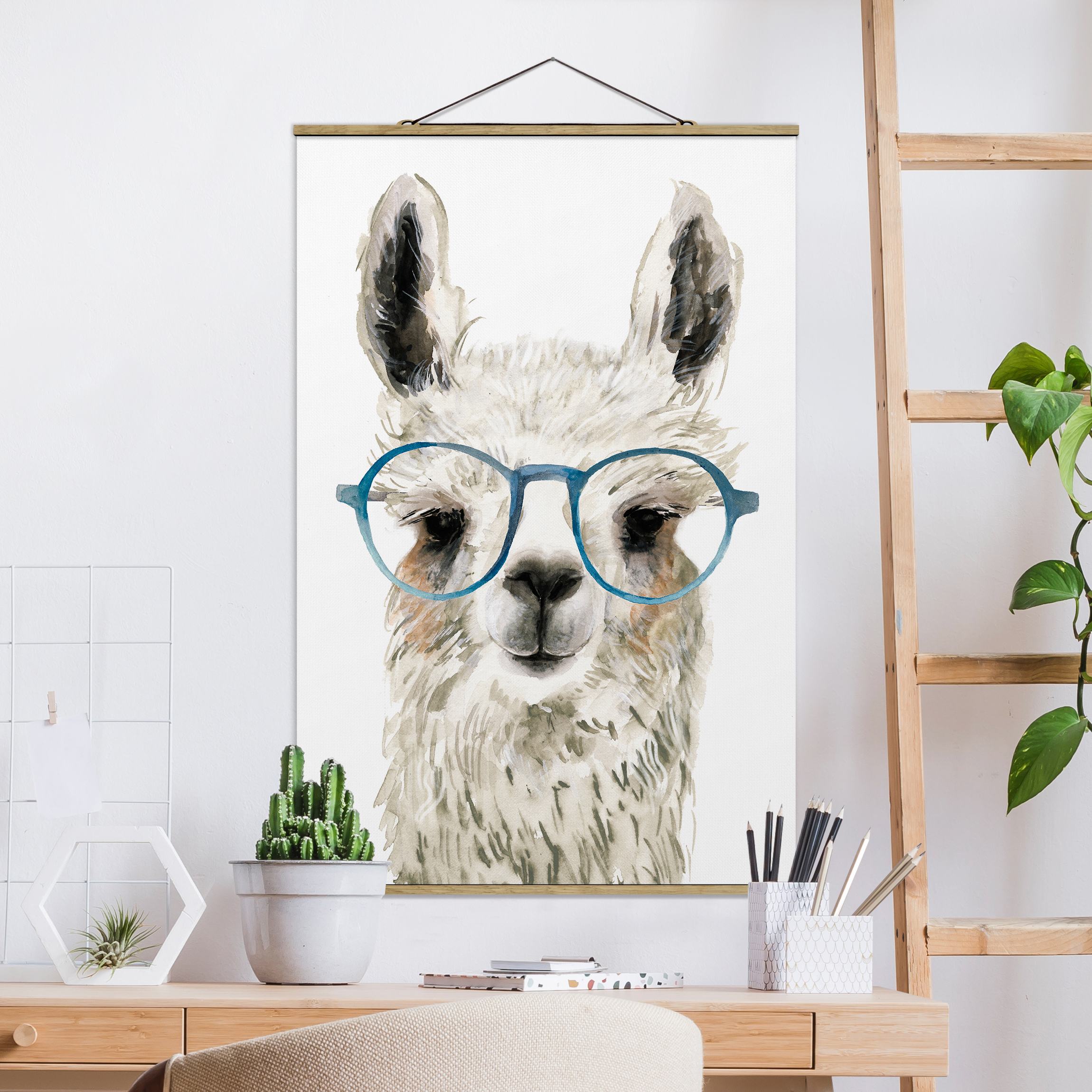 Stoffbild mit Posterleisten Hippes Lama mit Brille III