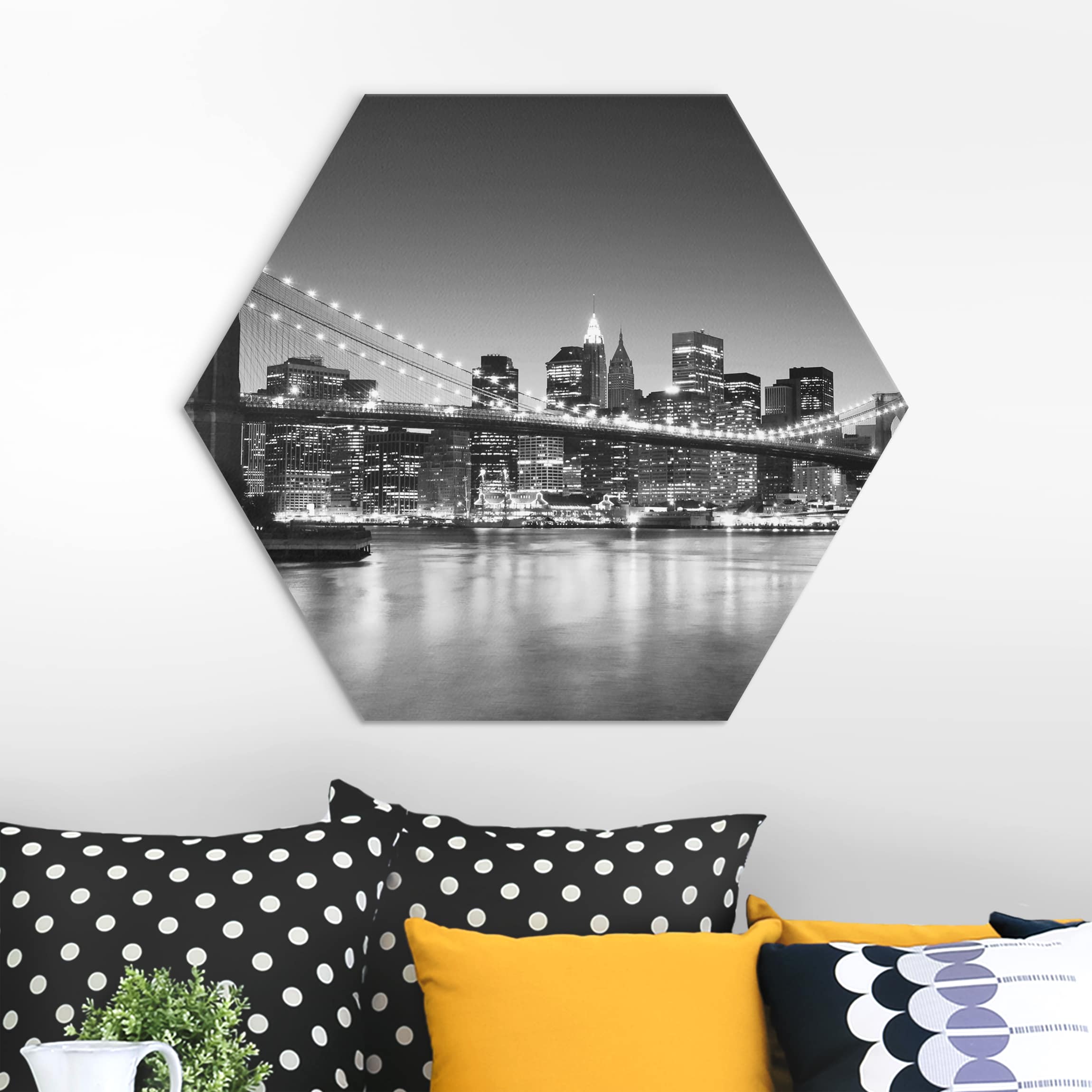 Hexagon-Alu-Dibond Bild Brooklyn Brücke in New York II
