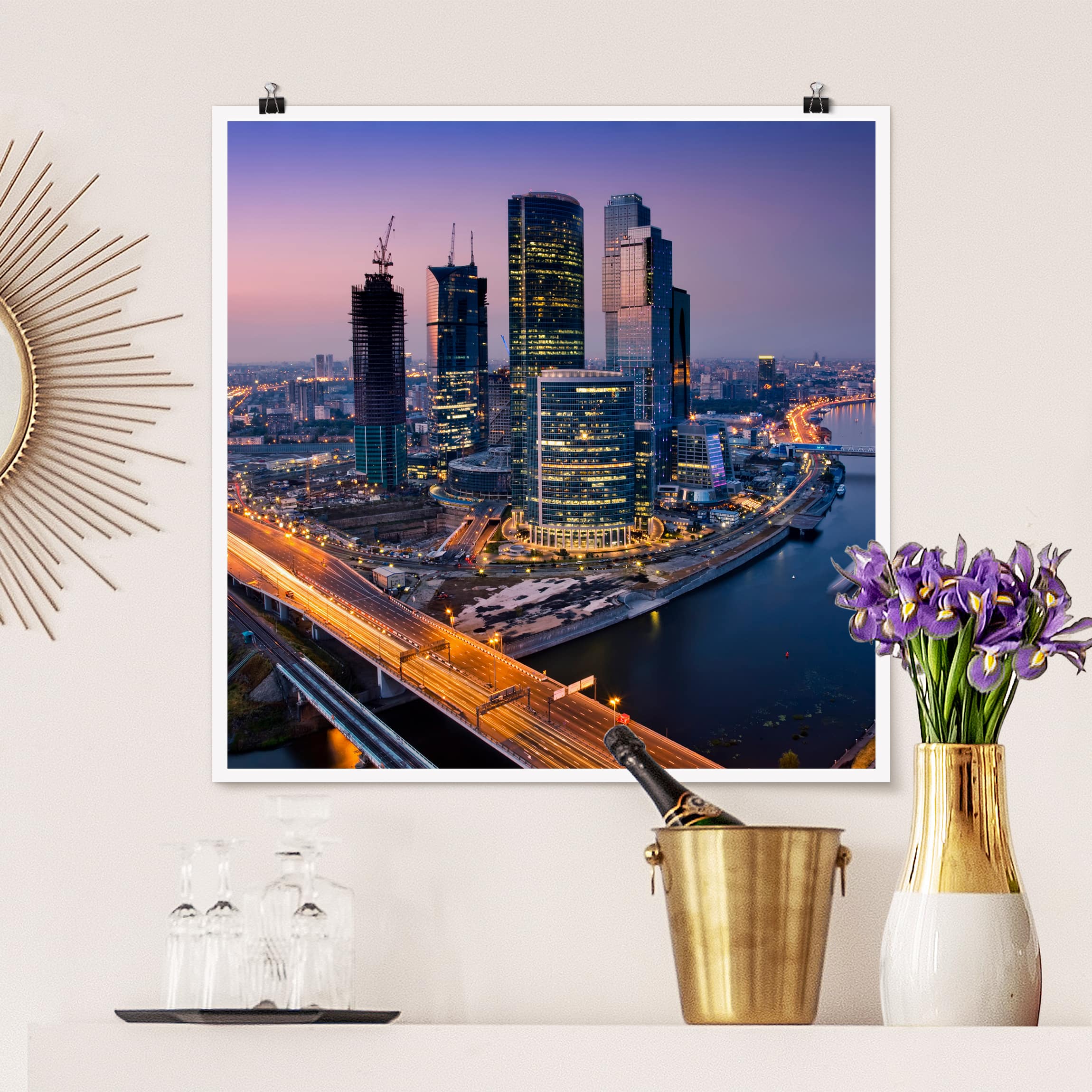 Poster - Quadrat Sonnenuntergang über Moskau