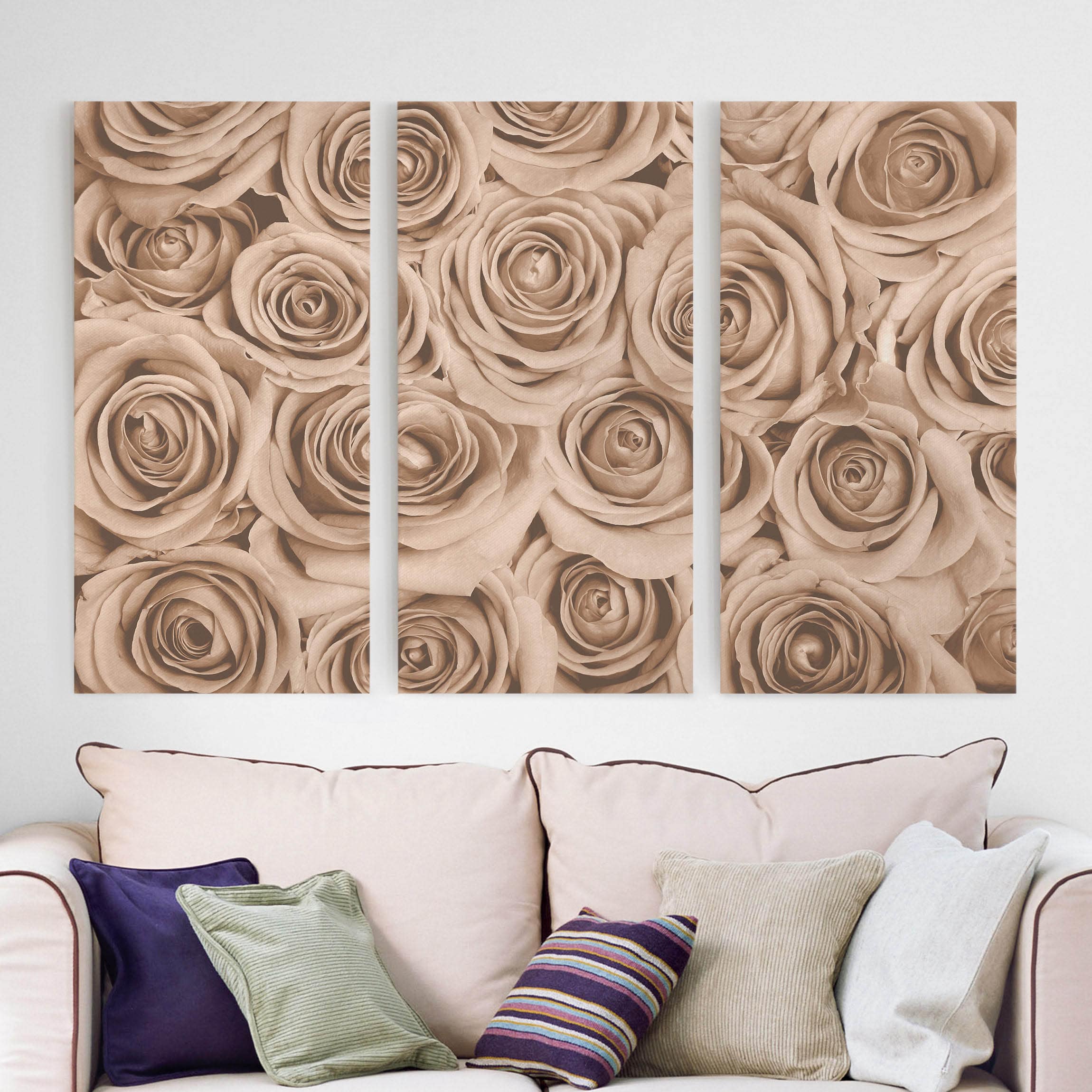 3-teiliges Leinwandbild - Querformat Vintage Rosen