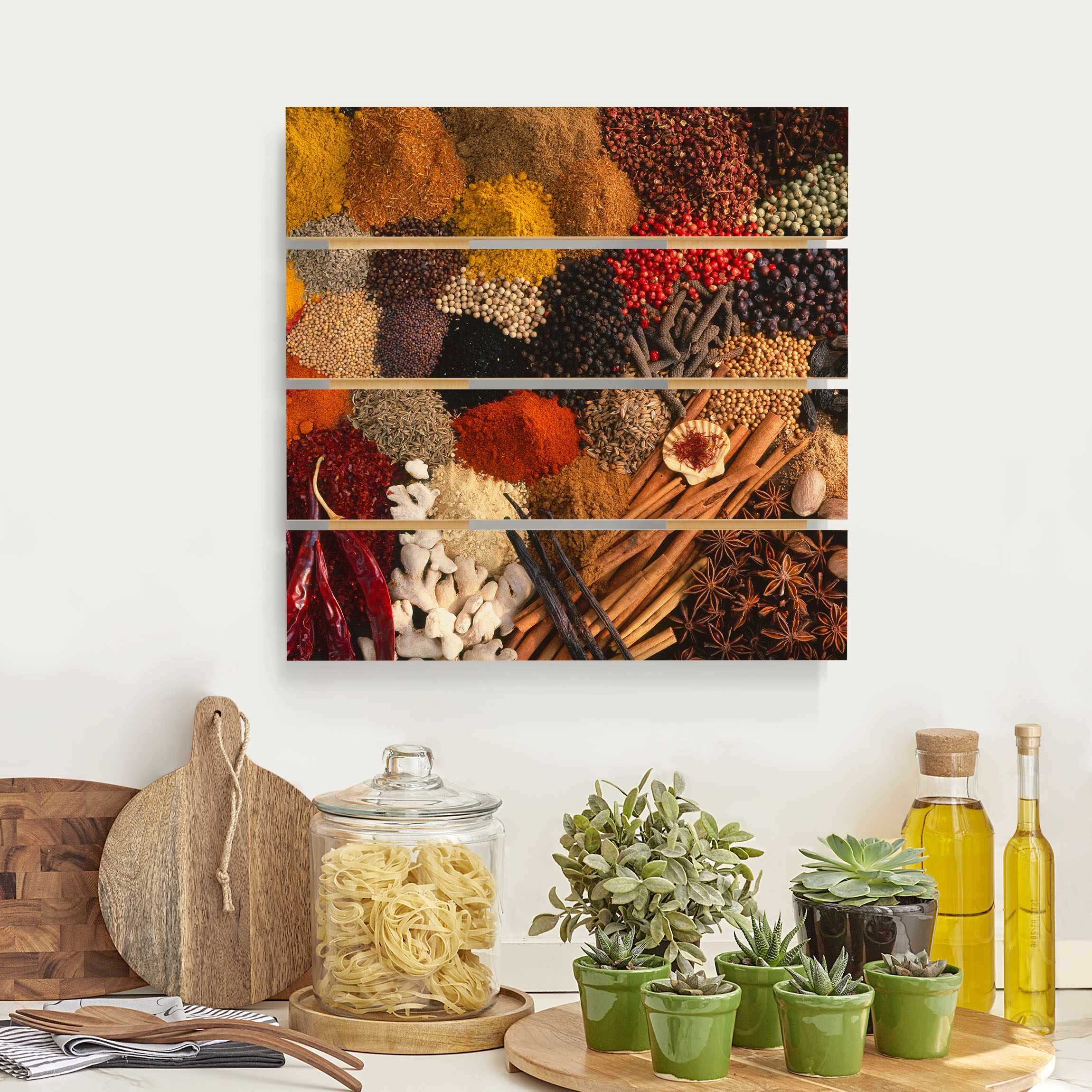 Holzbild Plankenoptik - Quadrat Exotische Gewürze