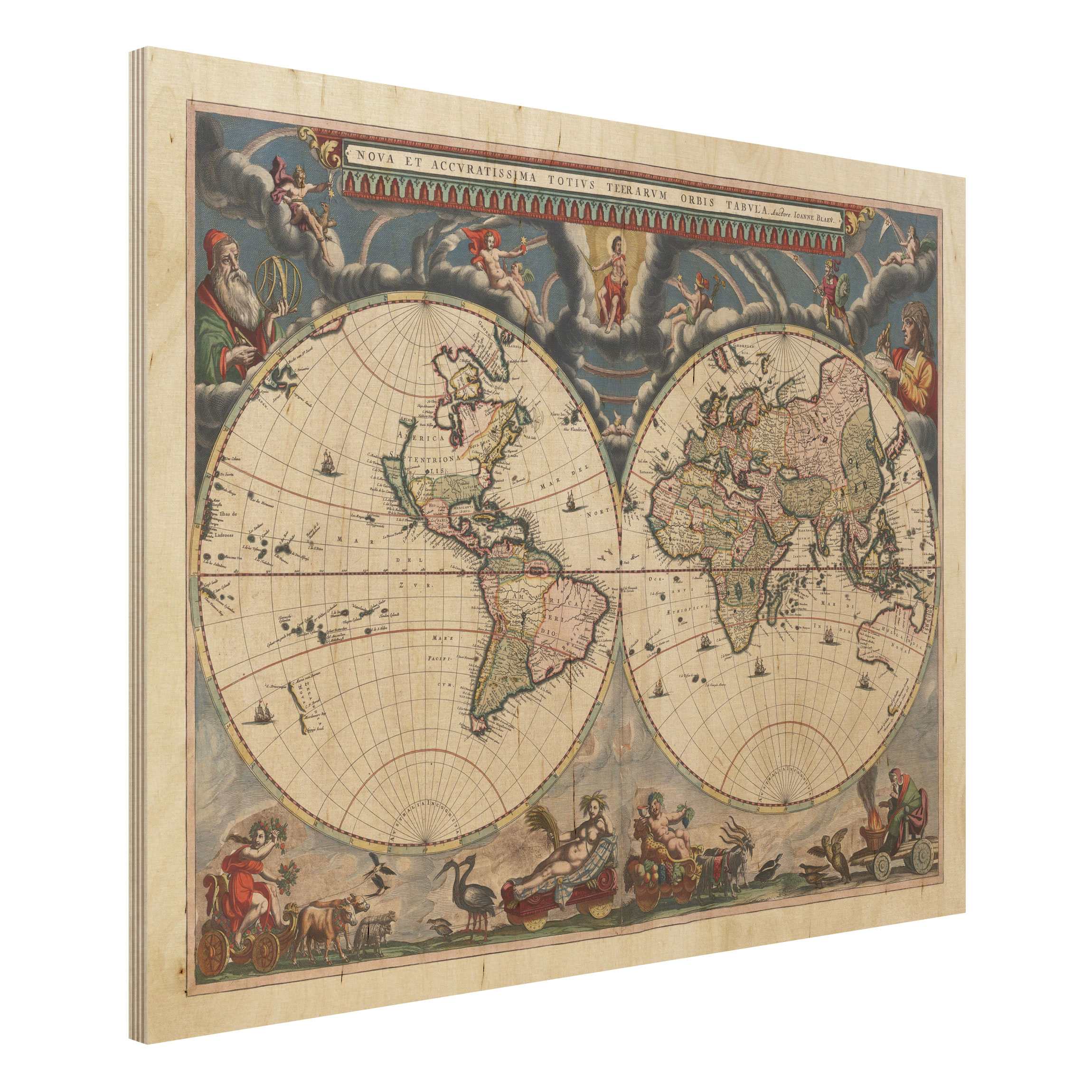 Holzbild - Querformat 4:3 Historische Weltkarte Nova et Accuratissima von 1664