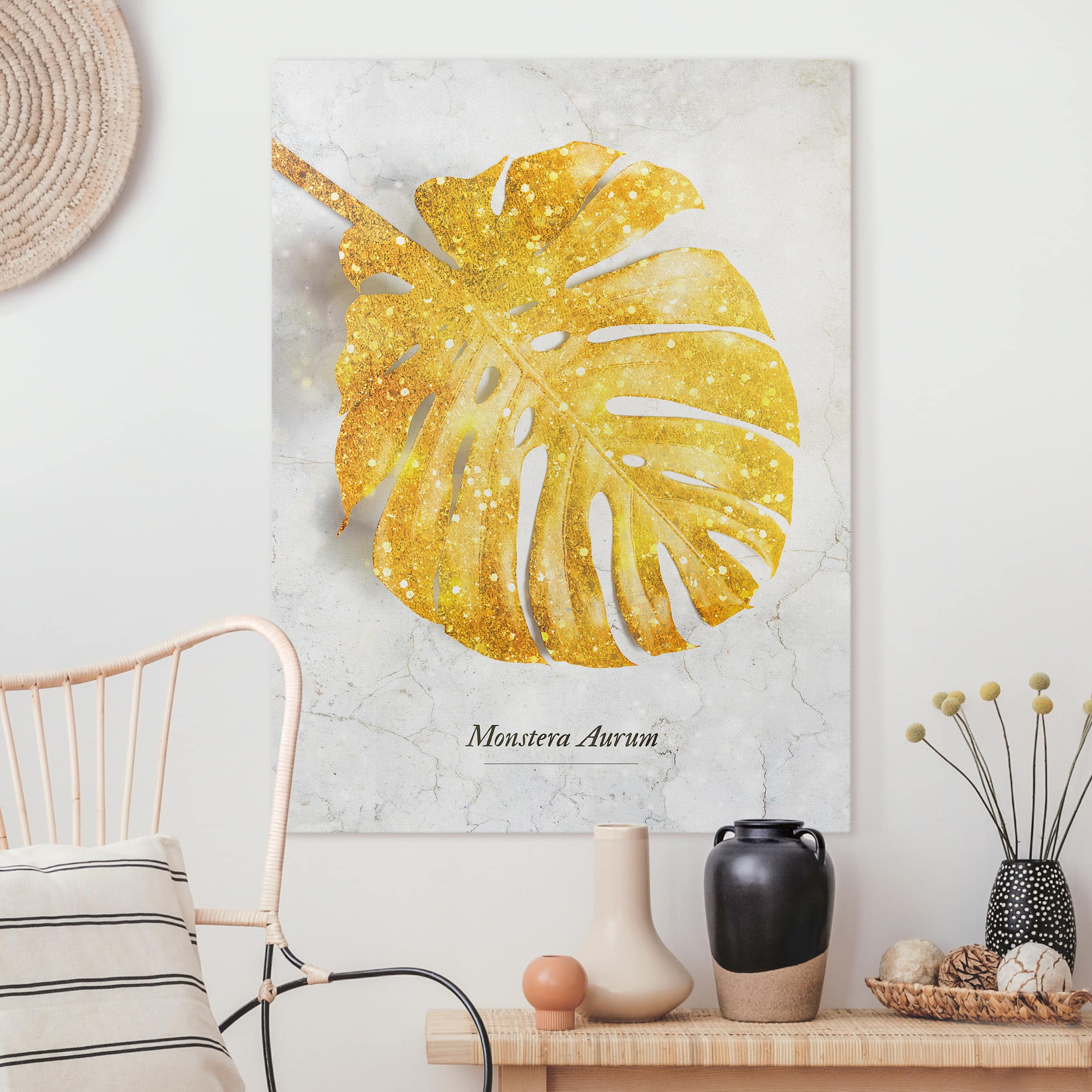 Leinwandbild Gold - Monstera Aurum
