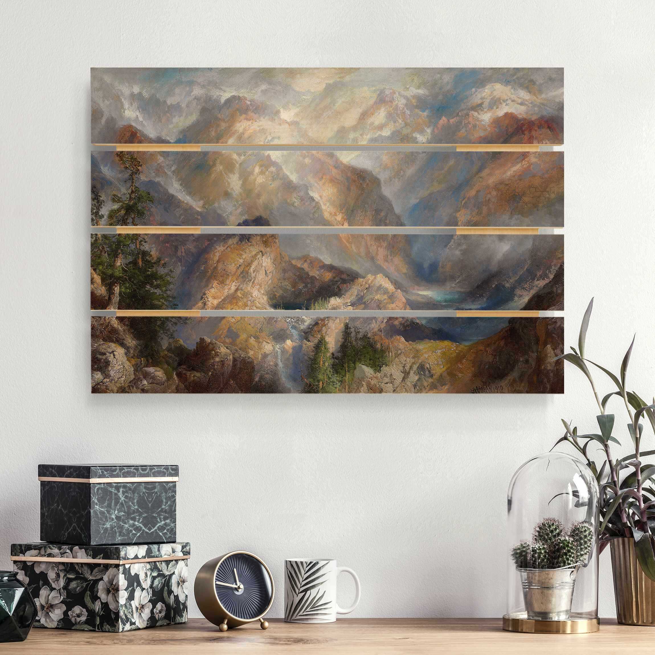 Holzbild Plankenoptik - Querformat Thomas Moran - Morgen in den Sierras