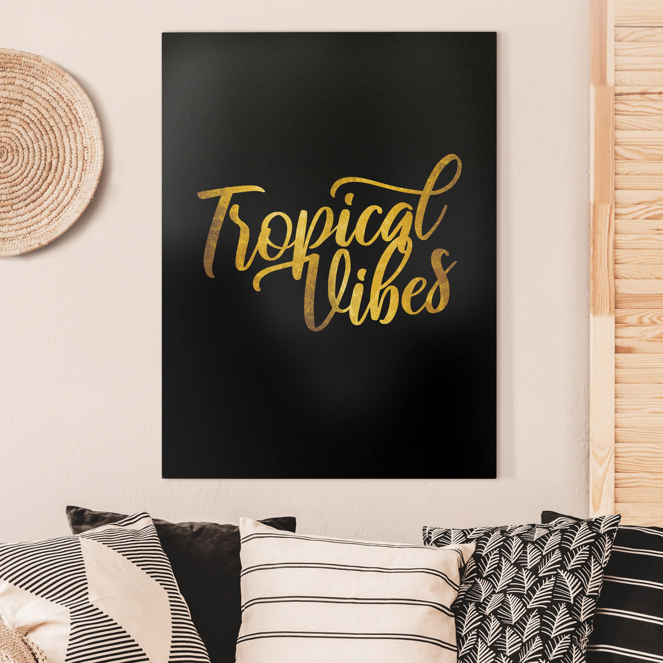Leinwandbild Gold - Tropical Vibes auf Schwarz