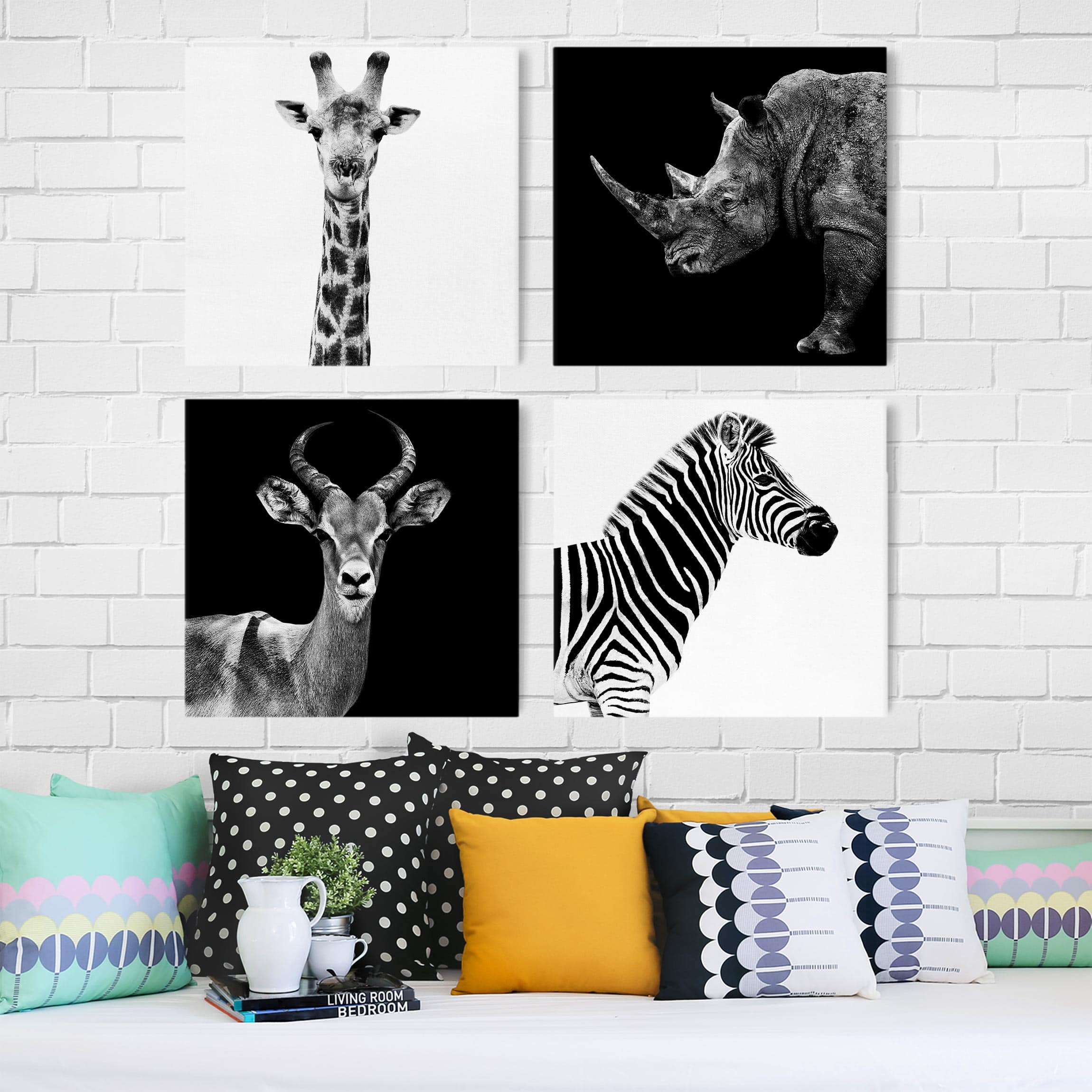 4-teiliges Leinwandbild Tiere Safari Quartett