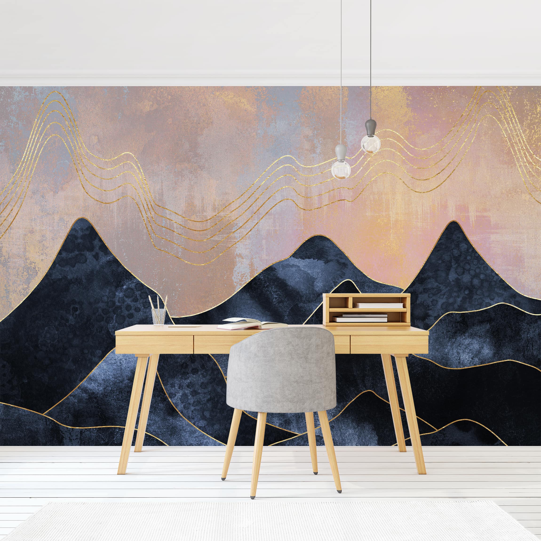 Fototapete Goldene Dämmerung über Gebirge