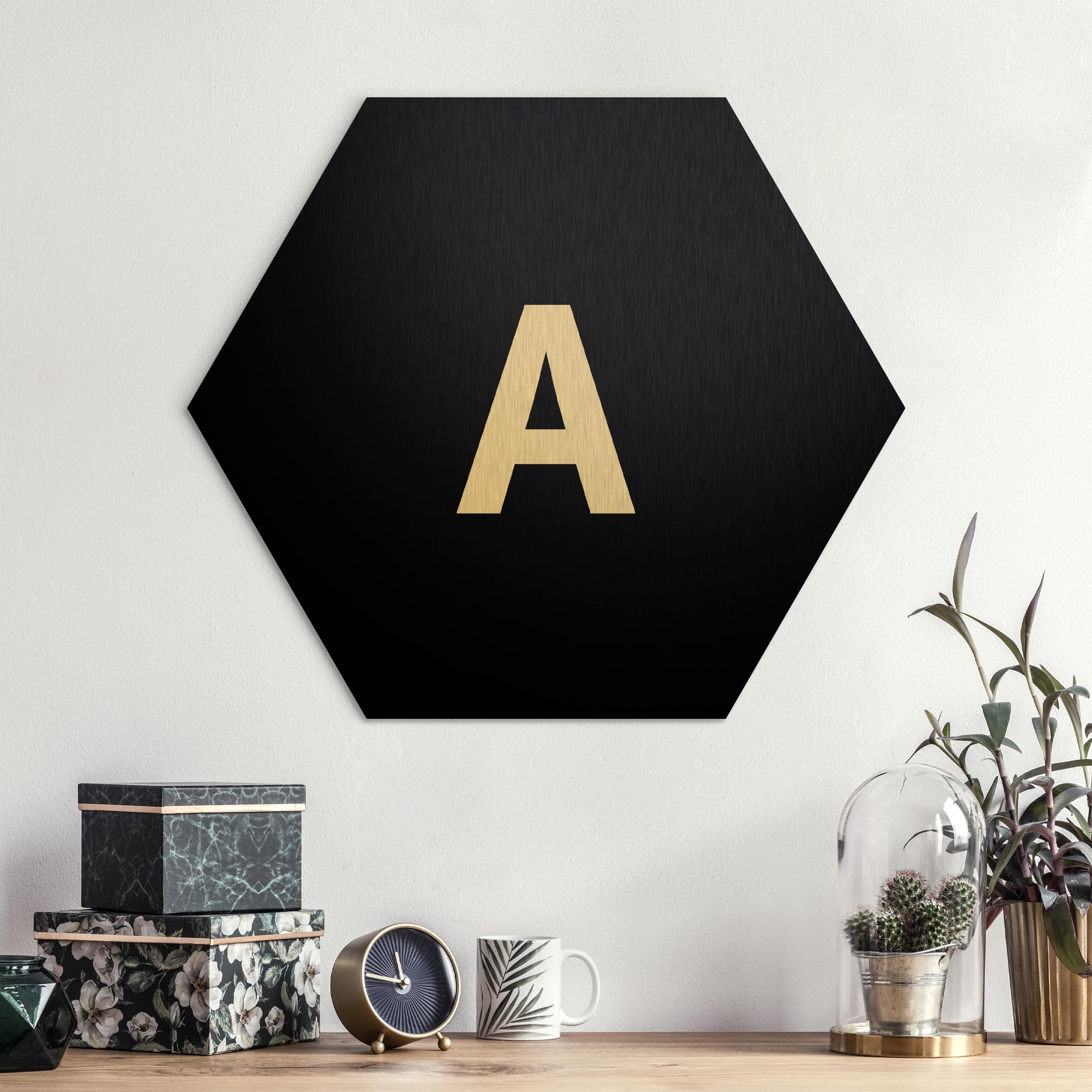 Hexagon-Alu-Dibond Bild Buchstabe Schwarz A