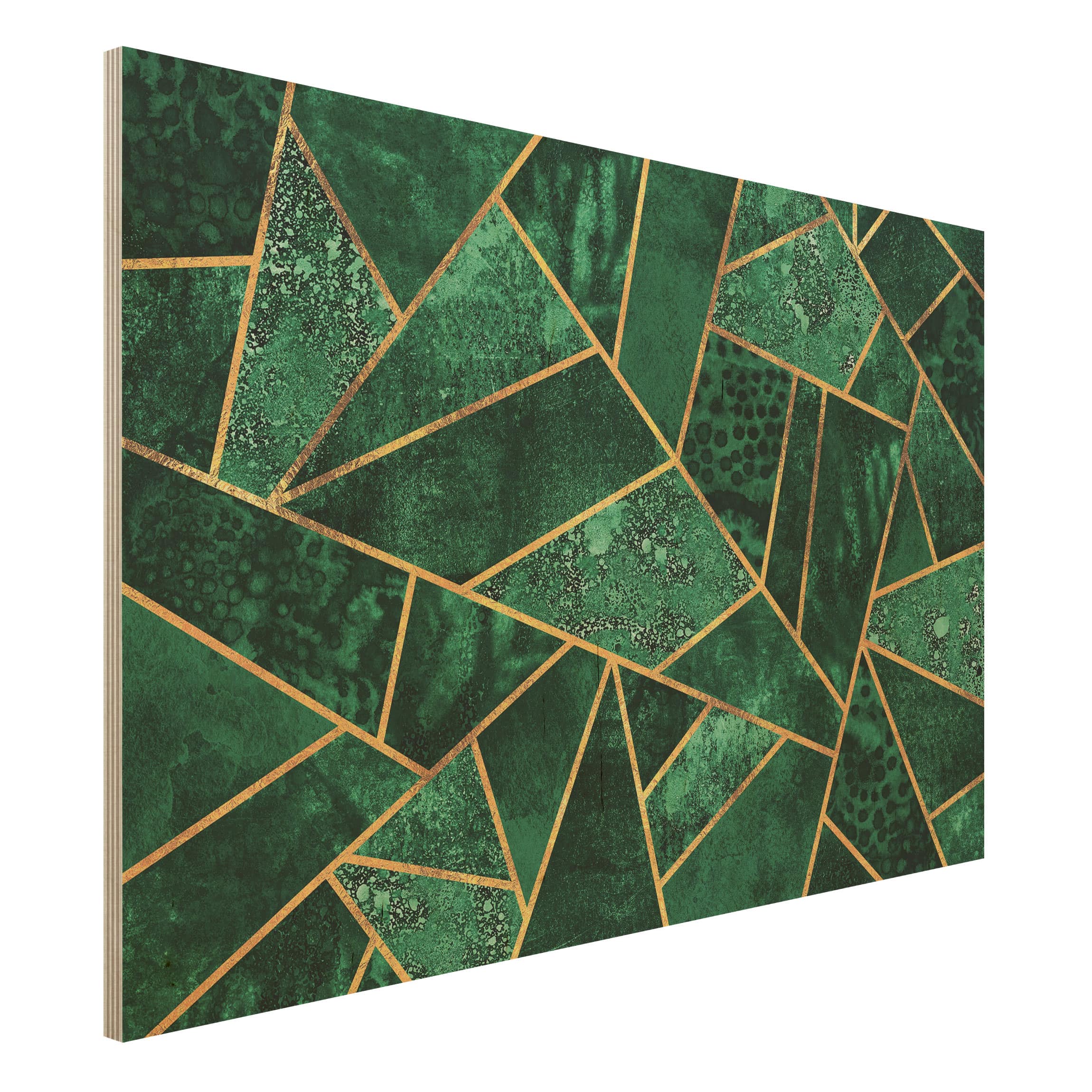Holzbild - Querformat 3:2 Dunkler Smaragd mit Gold