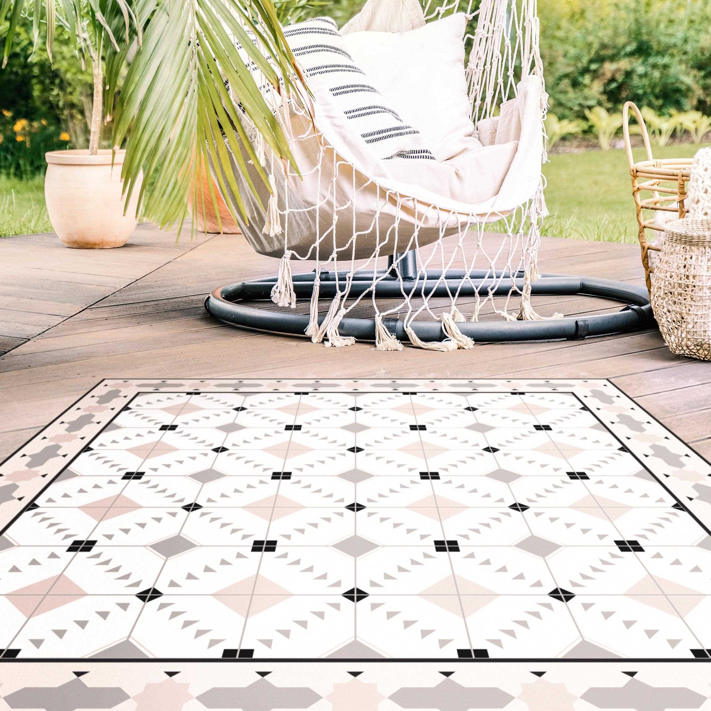 Vinylteppich Geometrische Fliesen Ikat Sand mit Bordüre