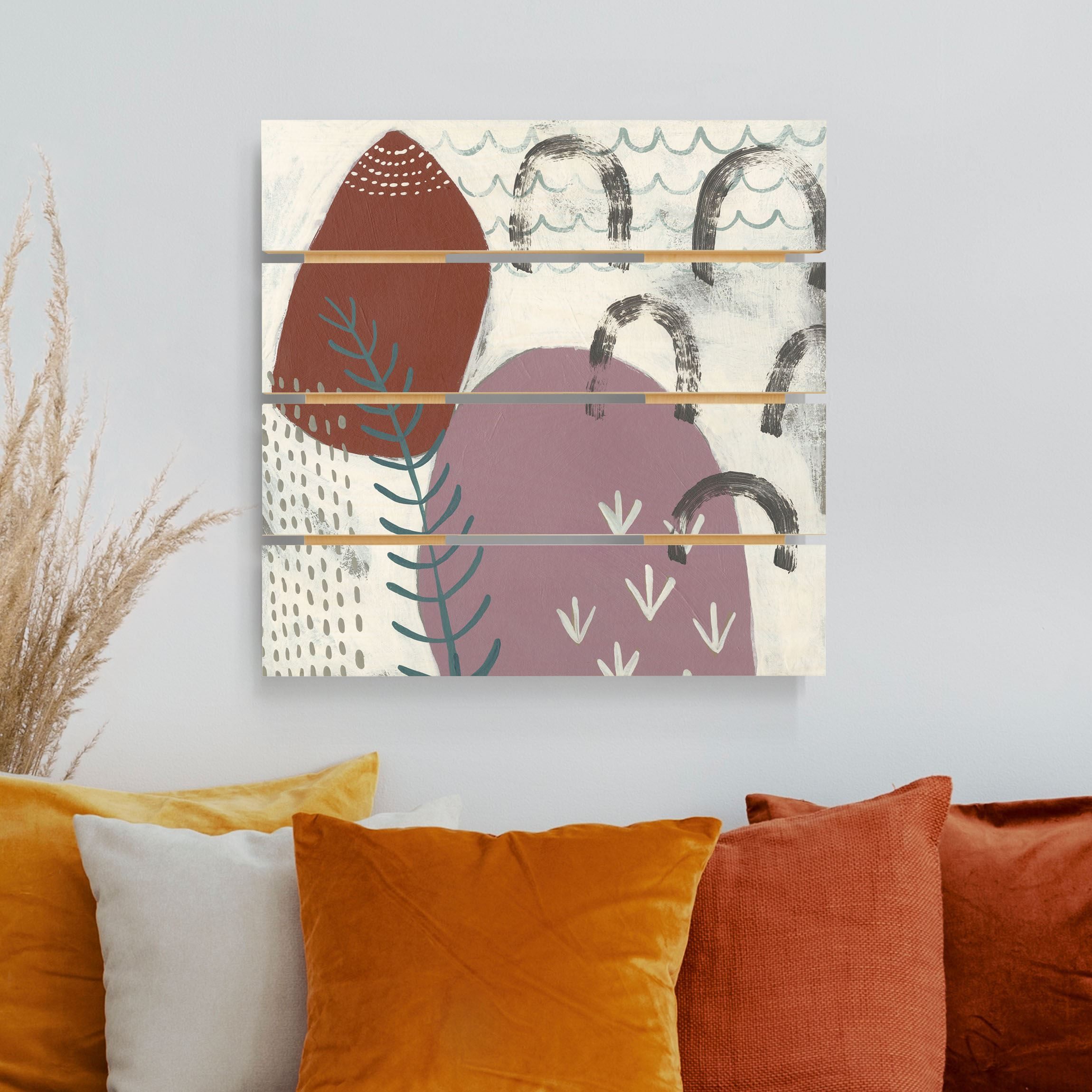 Holzbild Plankenoptik - Quadrat Karneval der Formen in Beere II