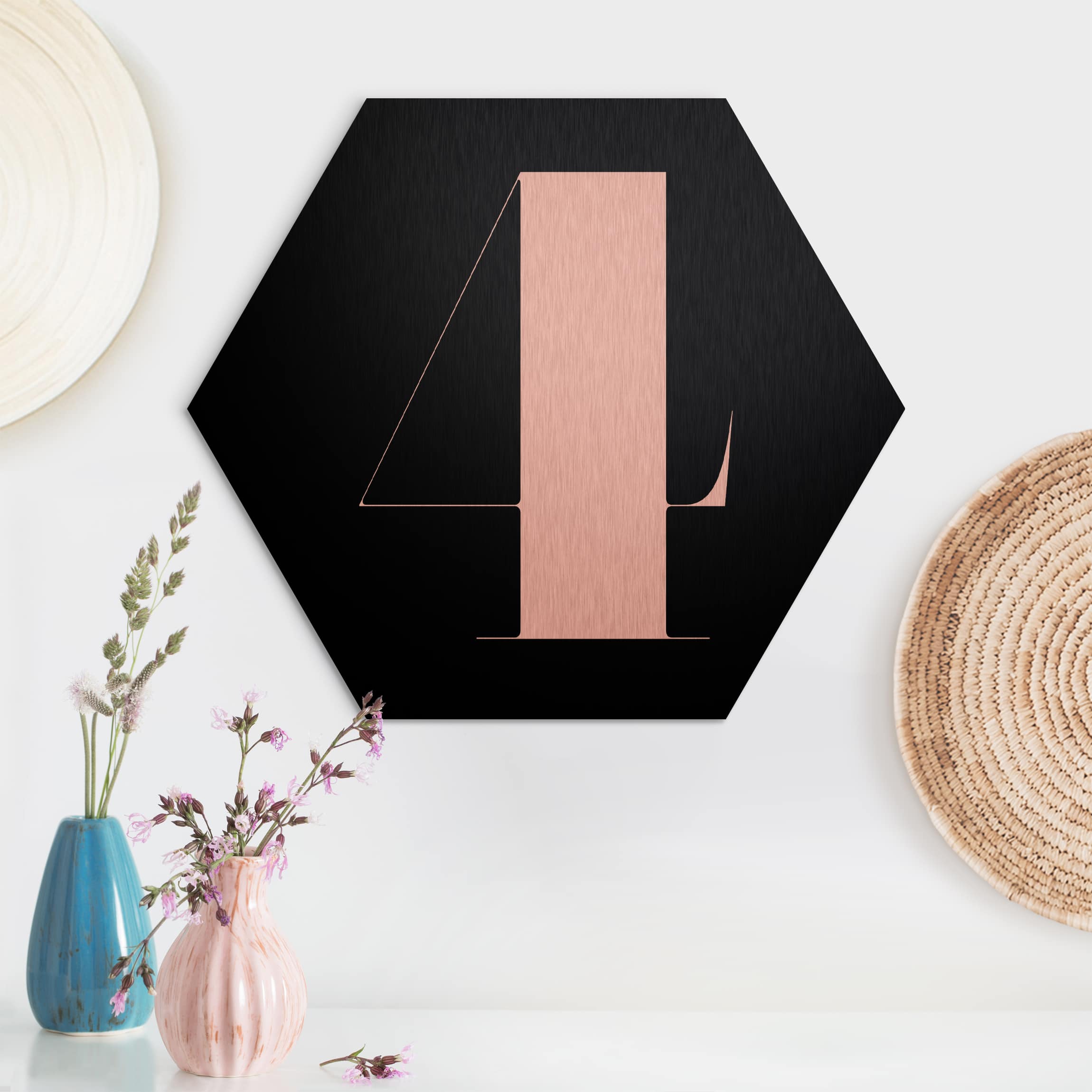 Hexagon-Alu-Dibond Bild Antiqua Zahl 4