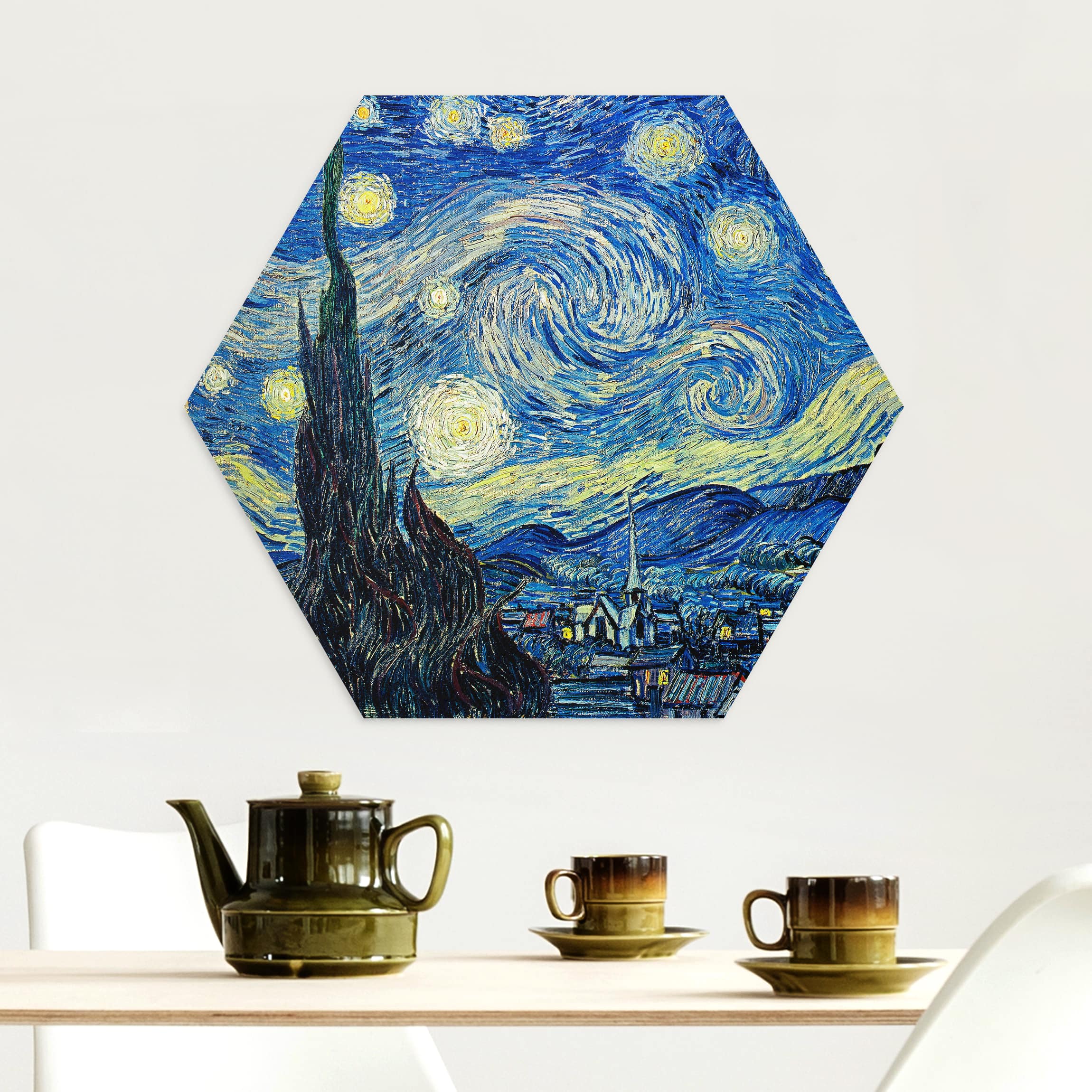Hexagon-Alu-Dibond Bild Vincent van Gogh - Sternennacht