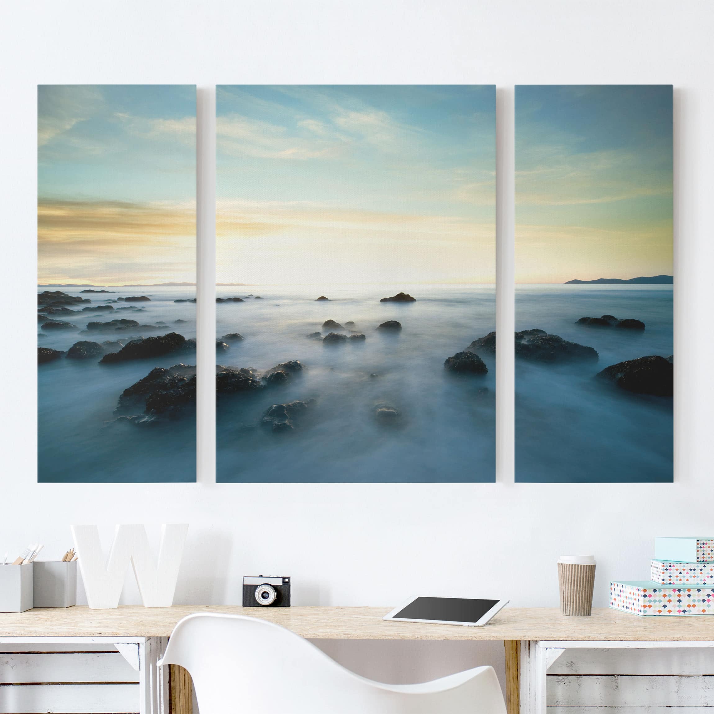 3-teiliges Leinwandbild - Querformat Sonnenuntergang über dem Ozean