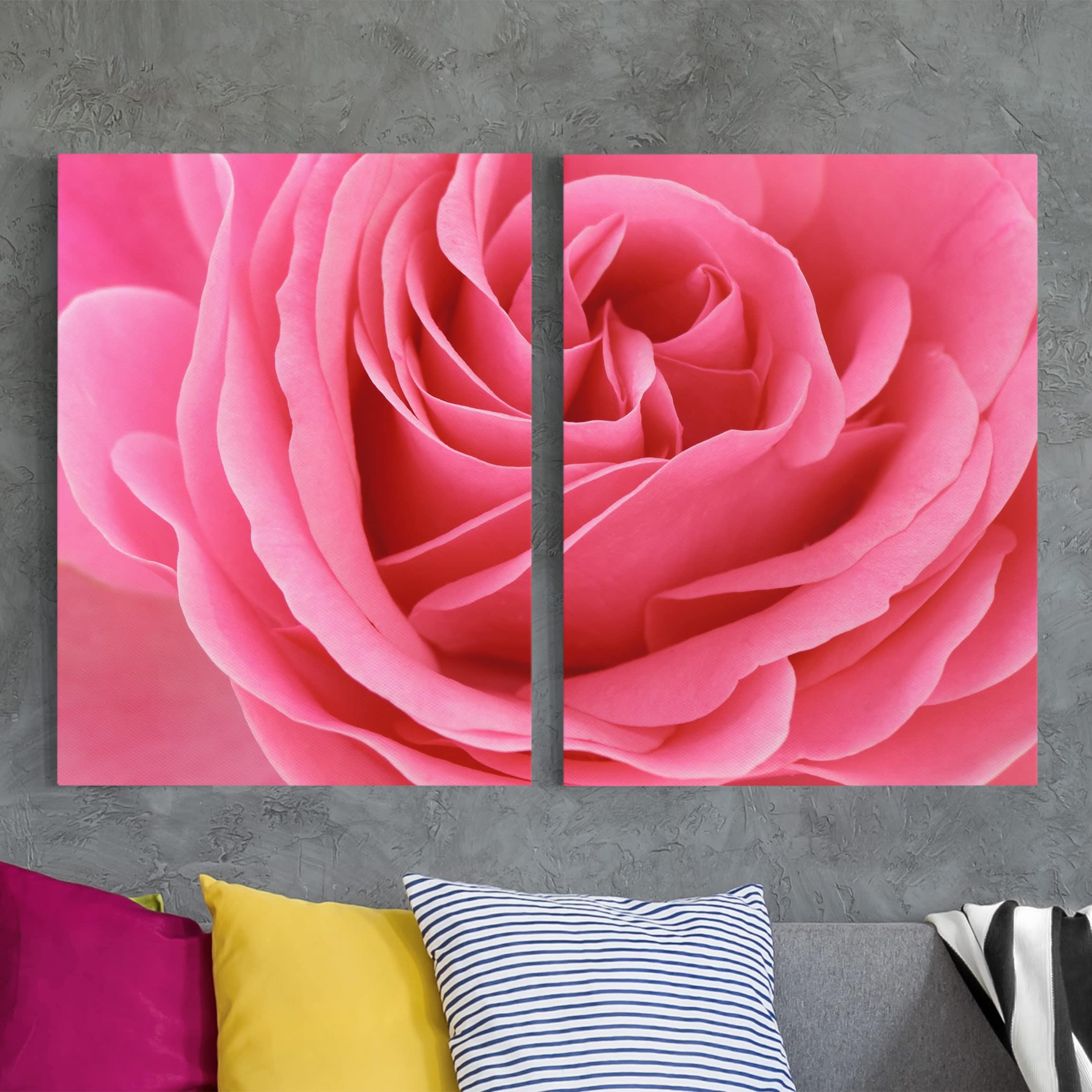 2-teiliges Leinwandbild Blumen Lustful Pink Rose