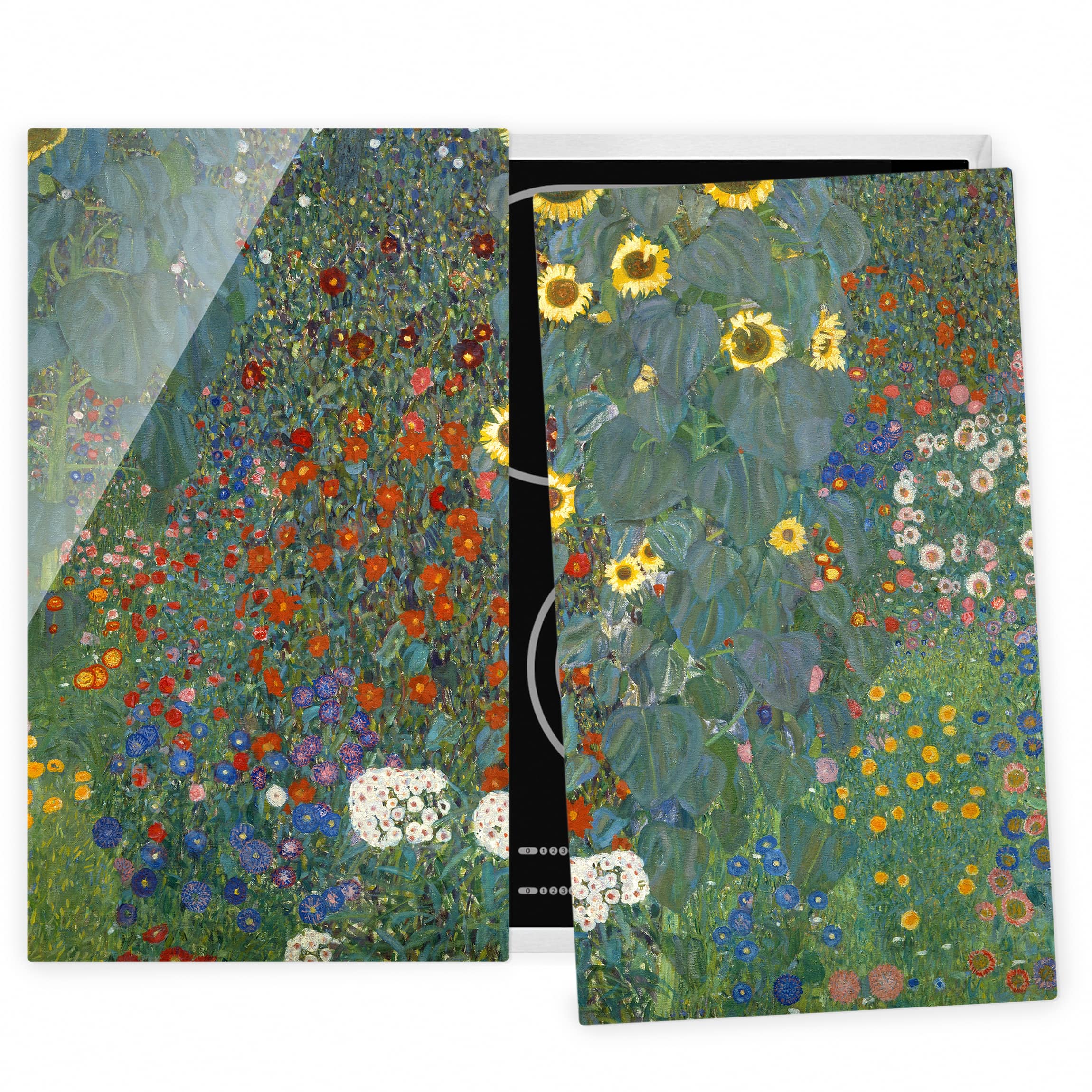 2-teilige Herdabdeckplatte Glas Gustav Klimt - Garten Sonnenblumen