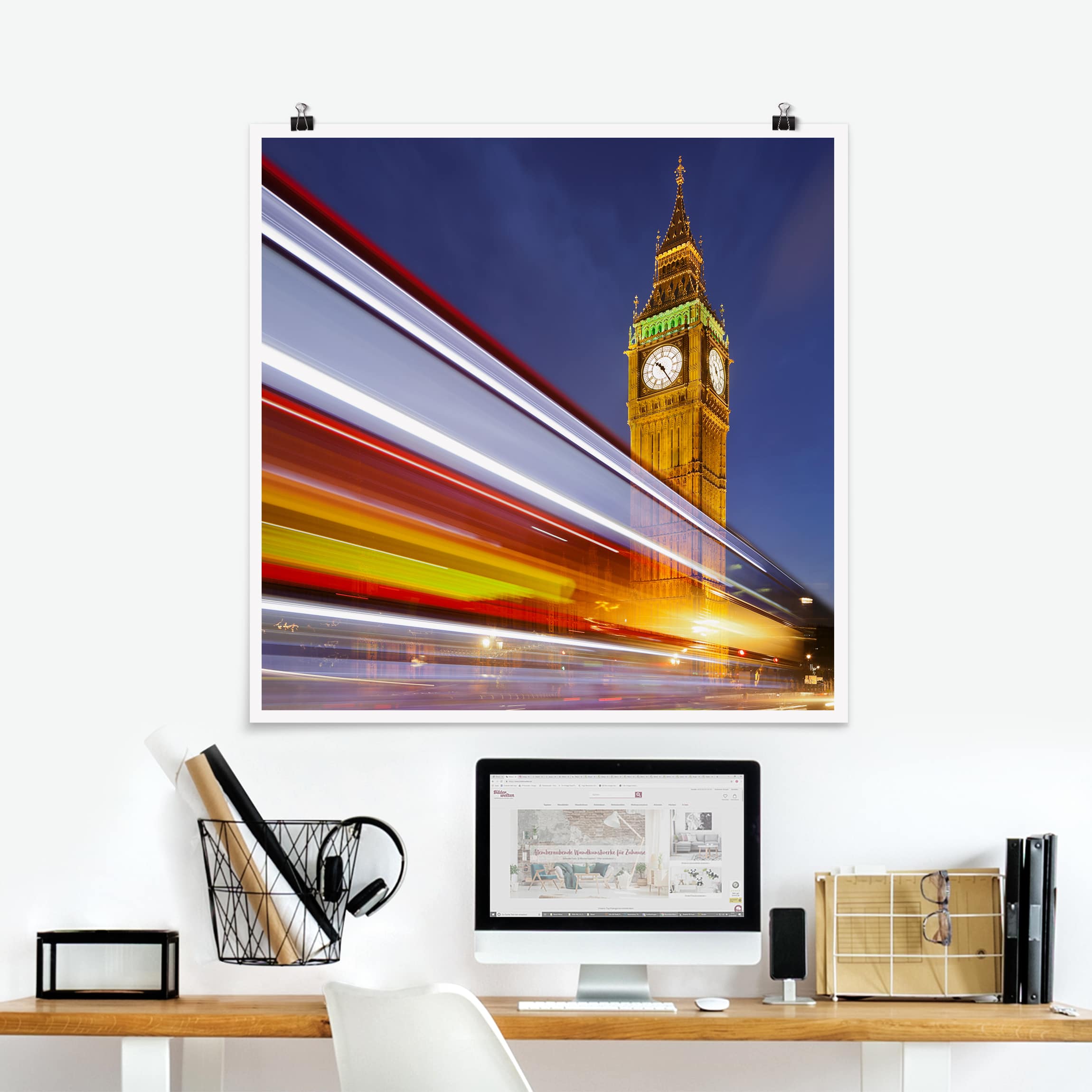 Poster Verkehr In London am Big Ben bei Nacht
