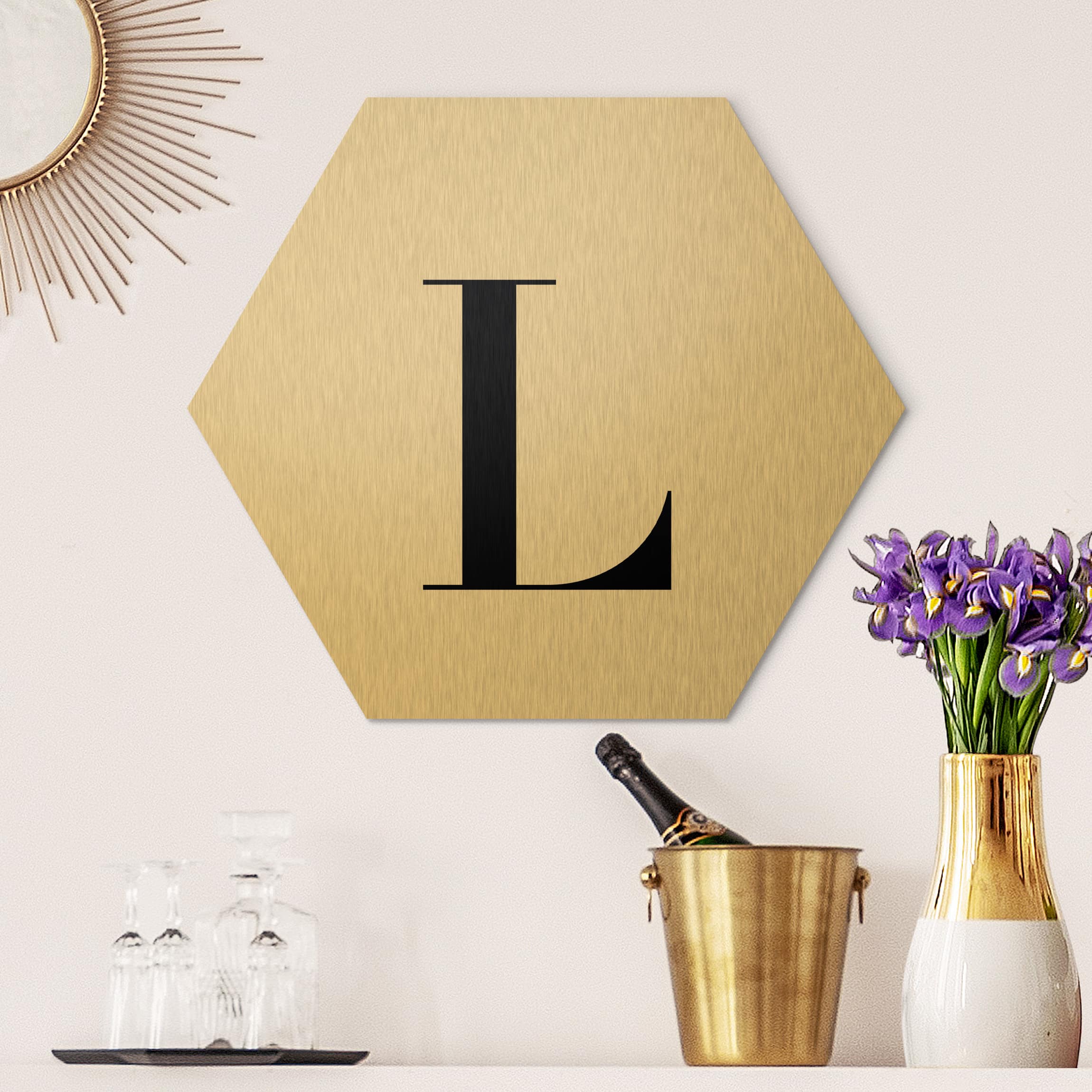 Hexagon-Alu-Dibond Bild Buchstabe Serif Weiß L