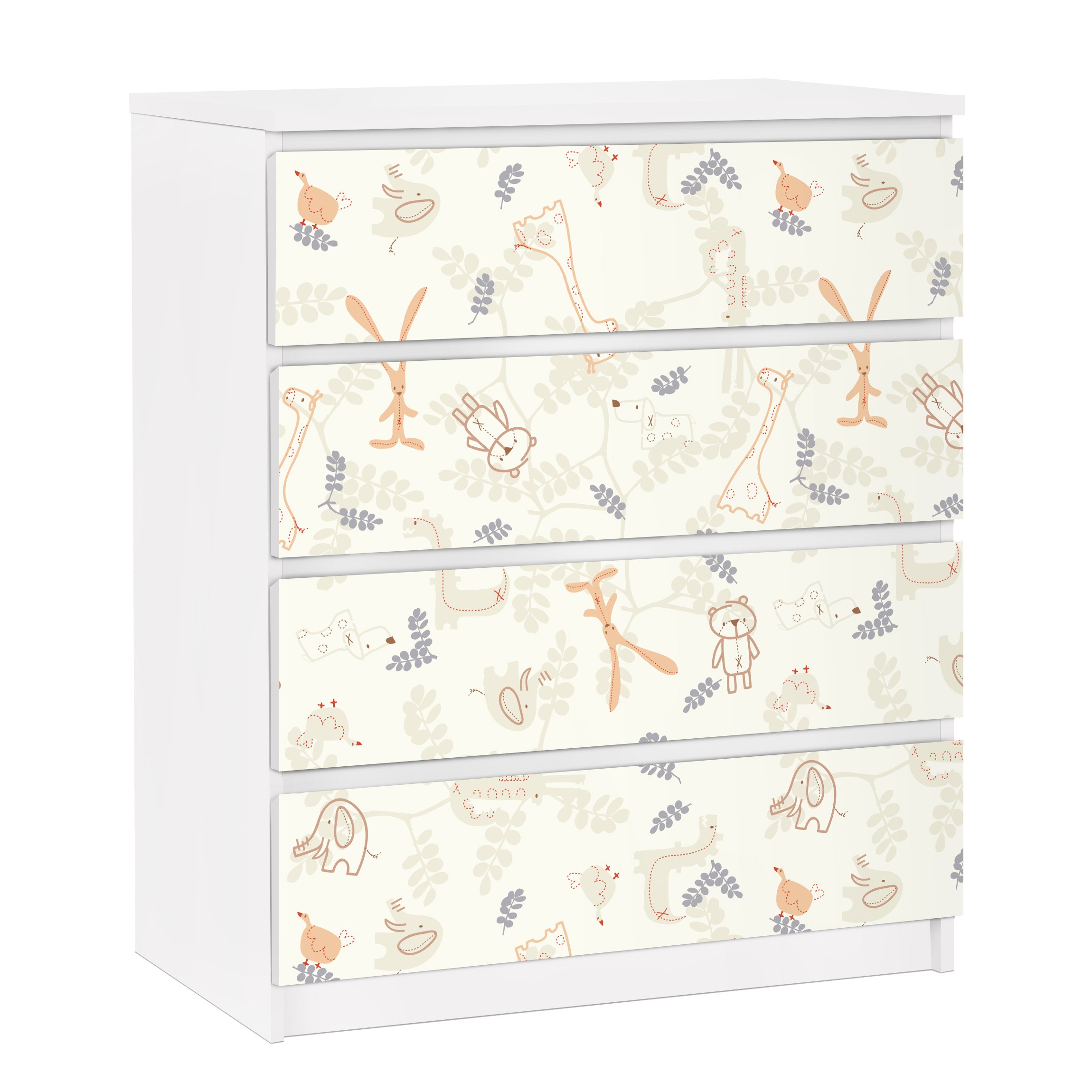 Möbelfolie für IKEA Malm Kommode 4 Schubladen Pastel Plushies