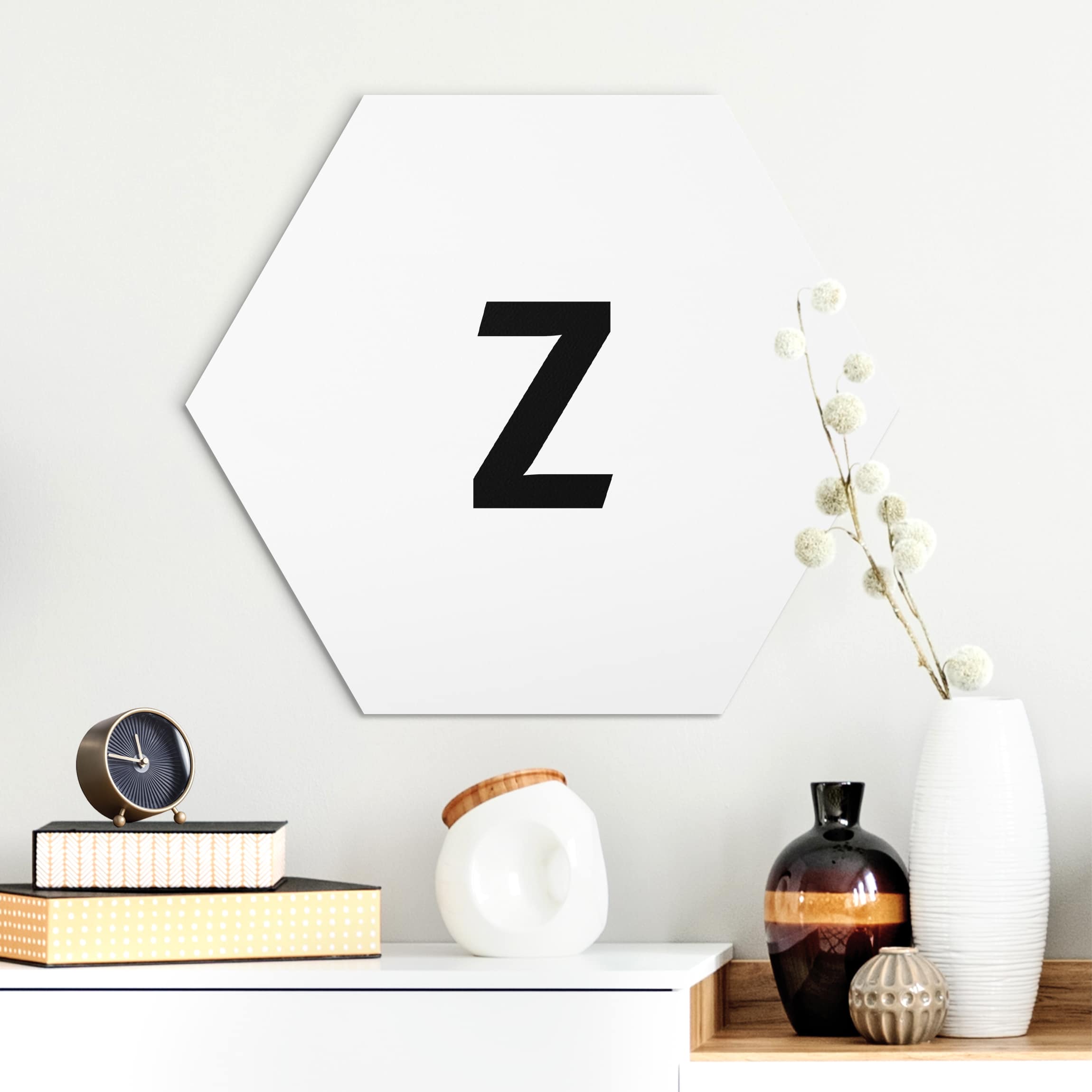 Hexagon-Alu-Dibond Bild Buchstabe Weiß Z