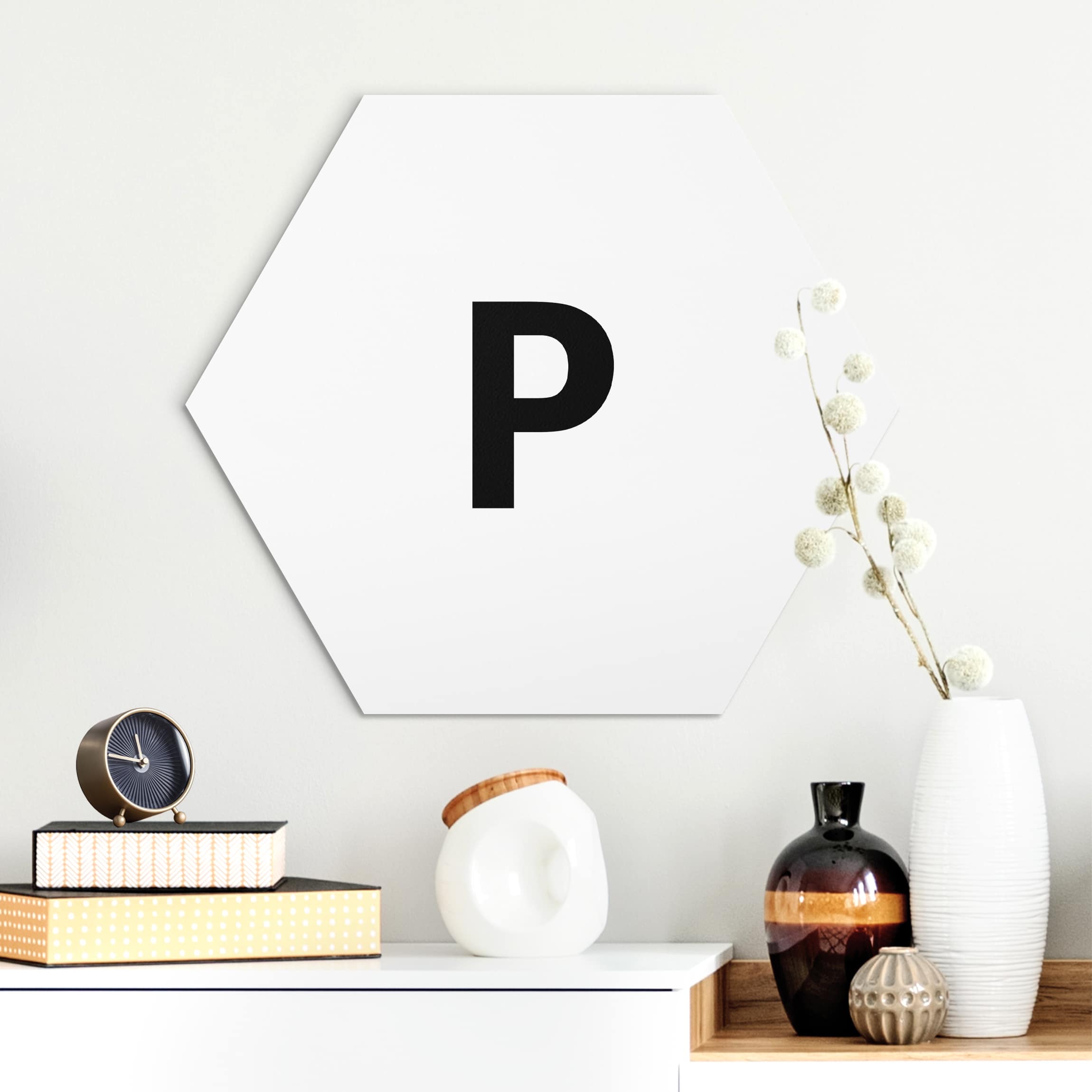 Hexagon-Alu-Dibond Bild Buchstabe Weiß P