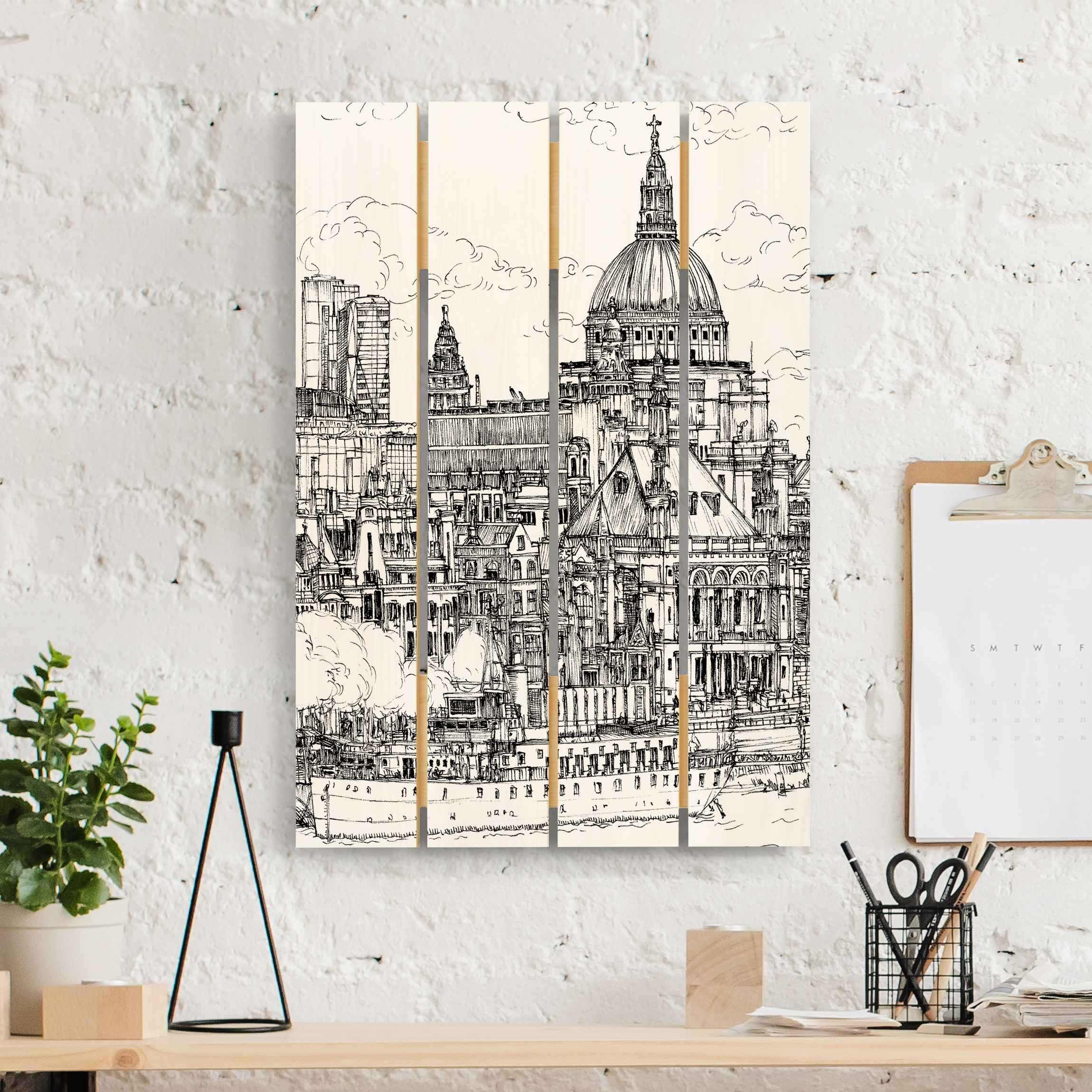 Holzbild Plankenoptik - Hochformat Stadtstudie - Dom