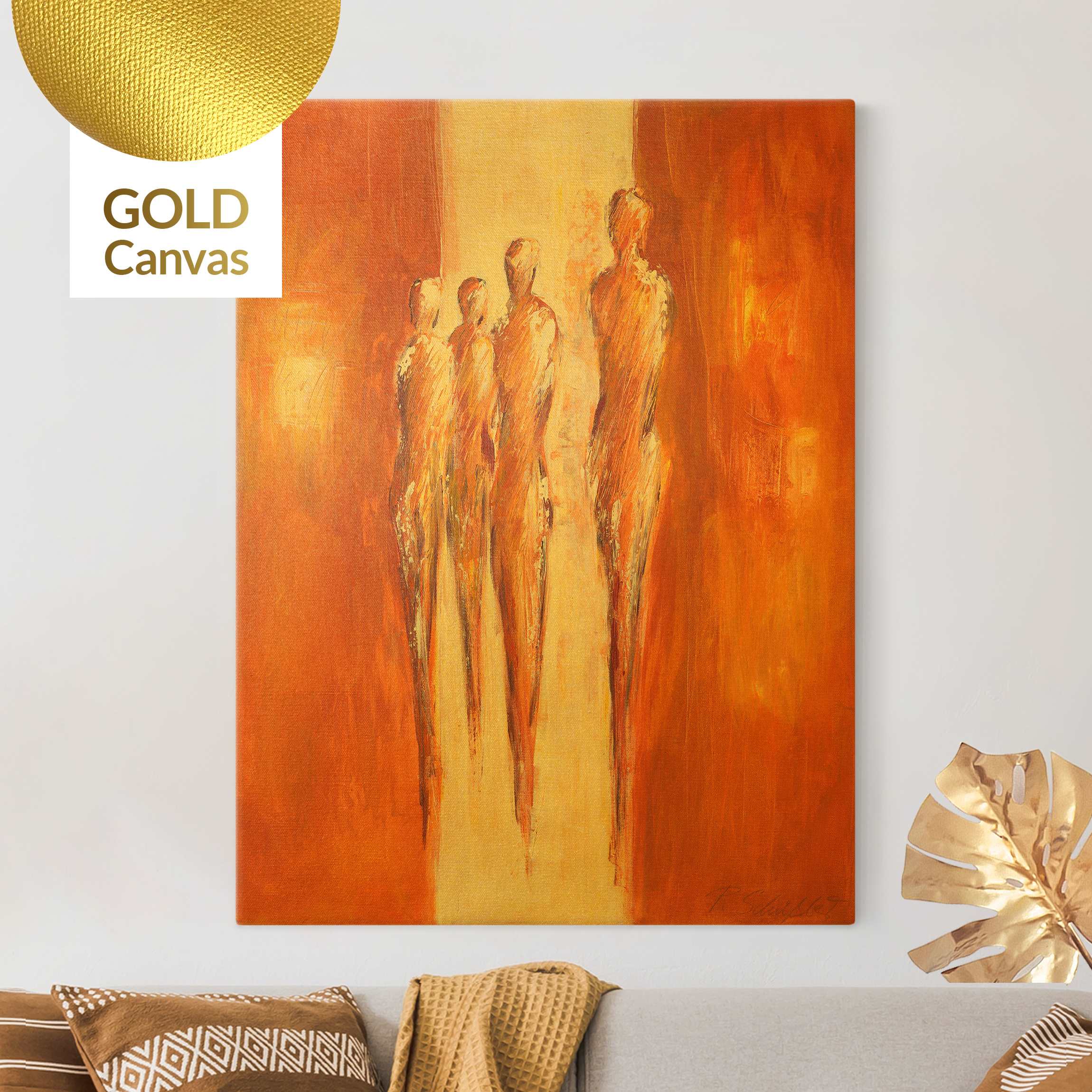 Leinwandbild Vier Figuren in Orange 02