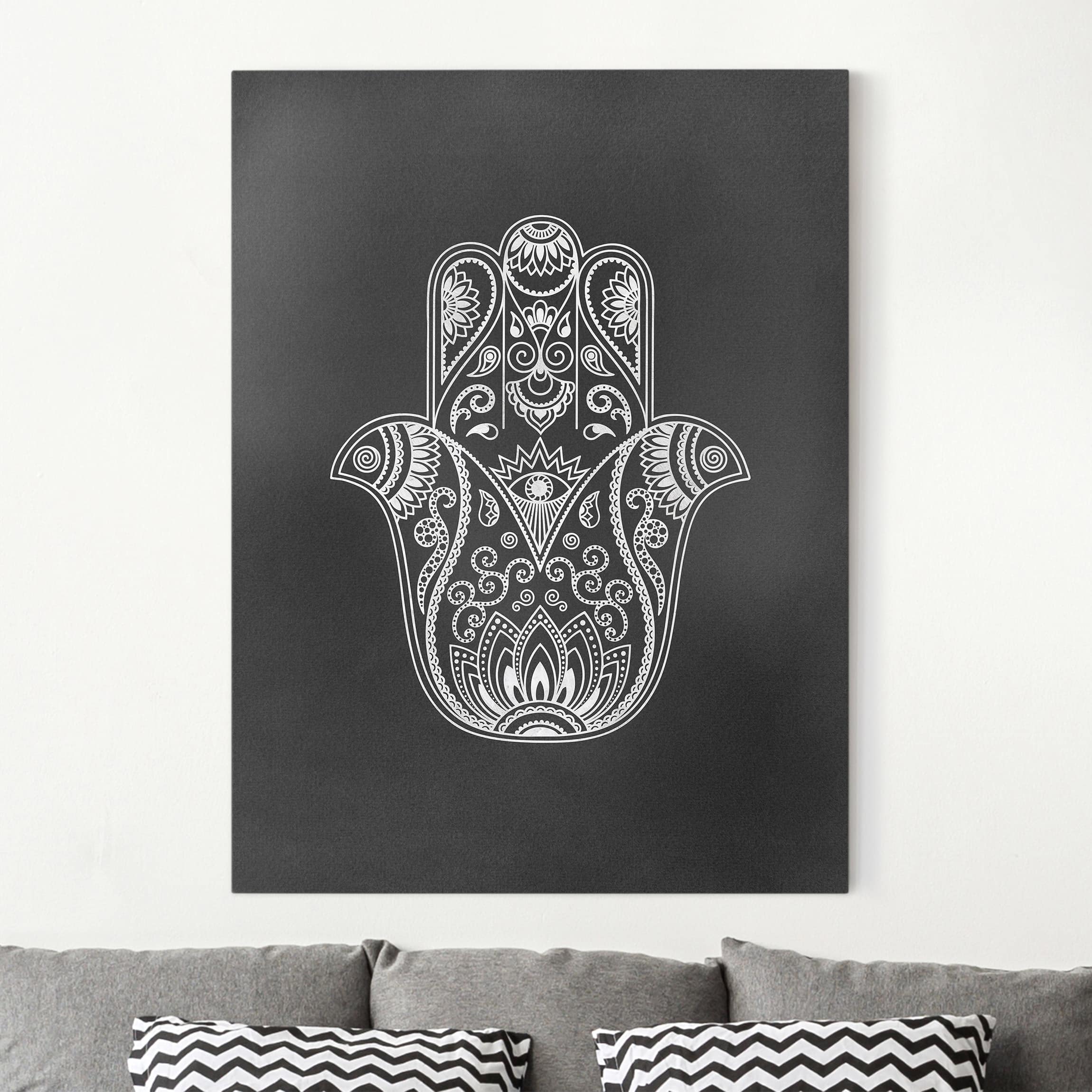 Leinwandbild Hamsa Hand Illustration weiß schwarz