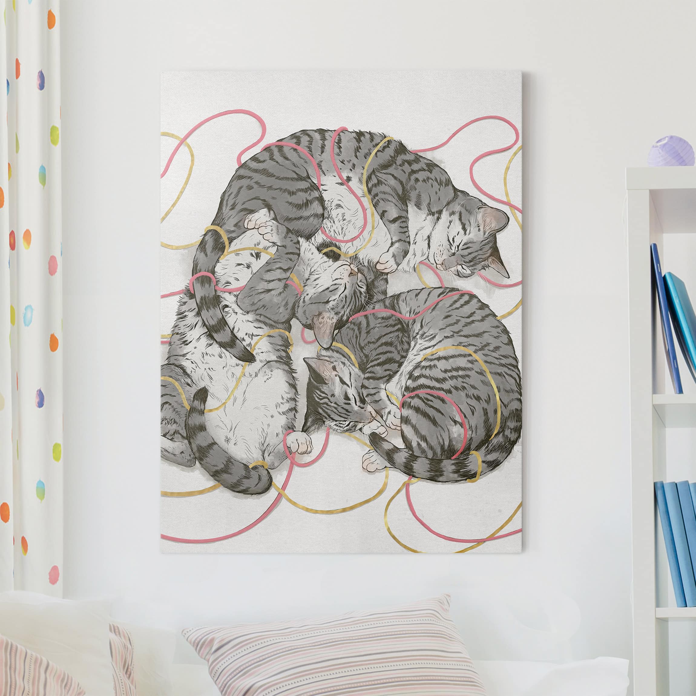 Leinwandbild - Hochformat Illustration Graue Katzen Malerei