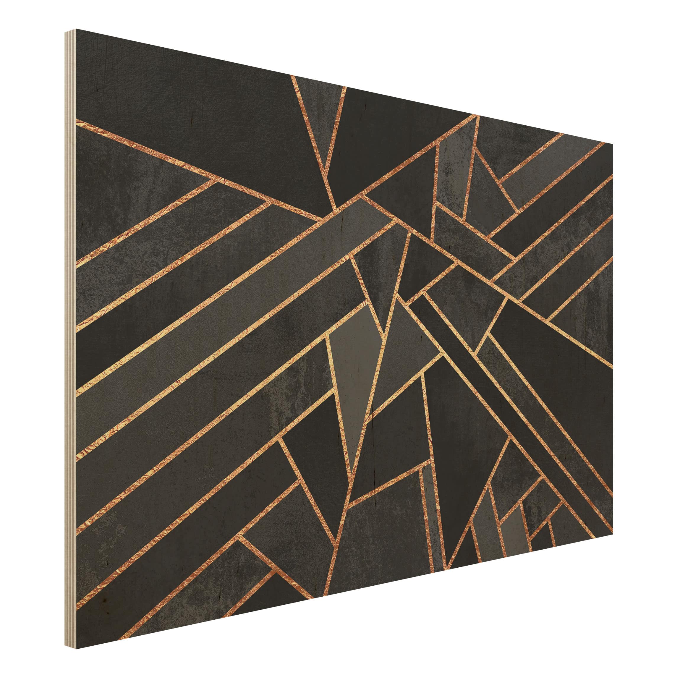 Holzbild - Querformat 3:2 Schwarze Dreiecke Gold