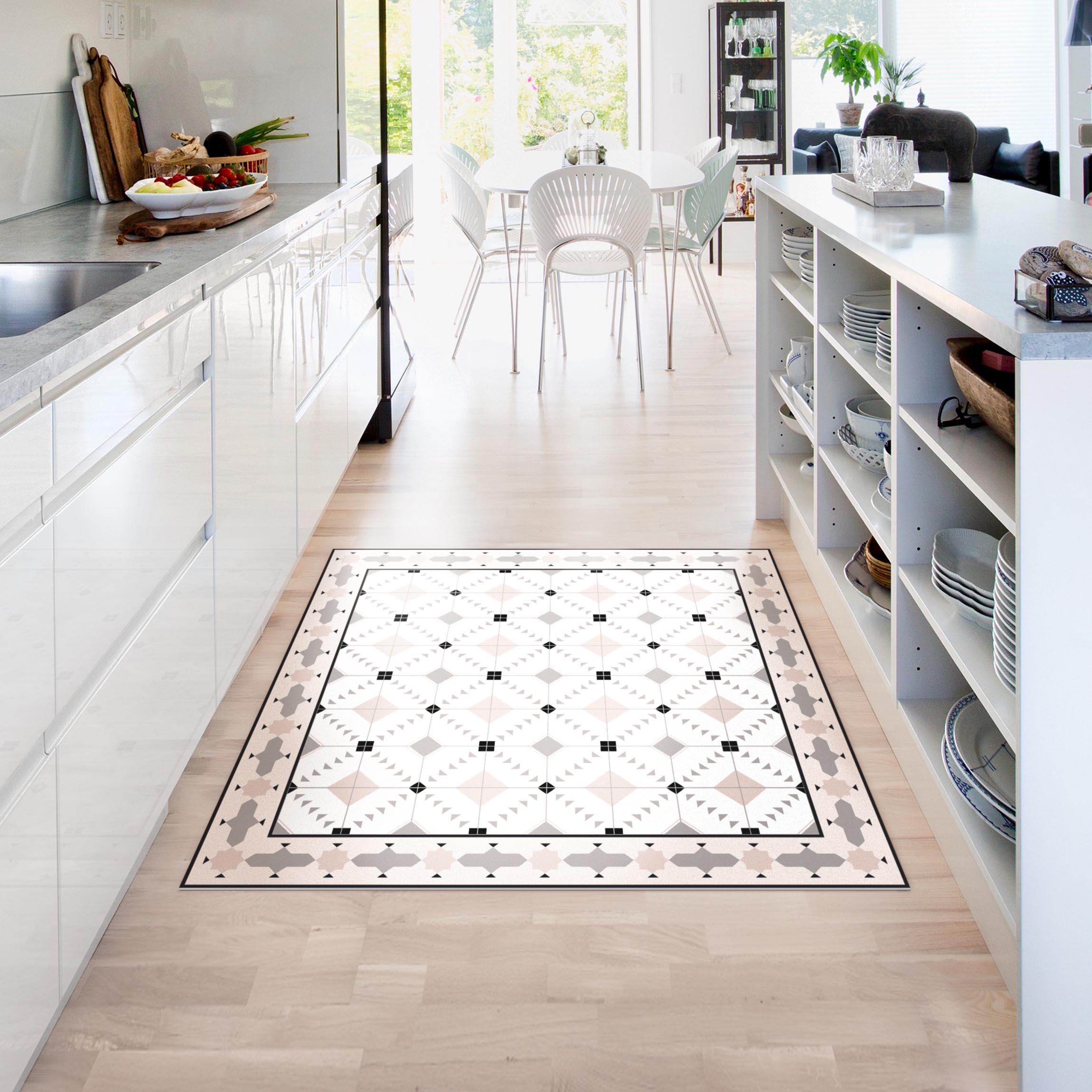 Vinylteppich Geometrische Fliesen Ikat Sand mit Bordüre