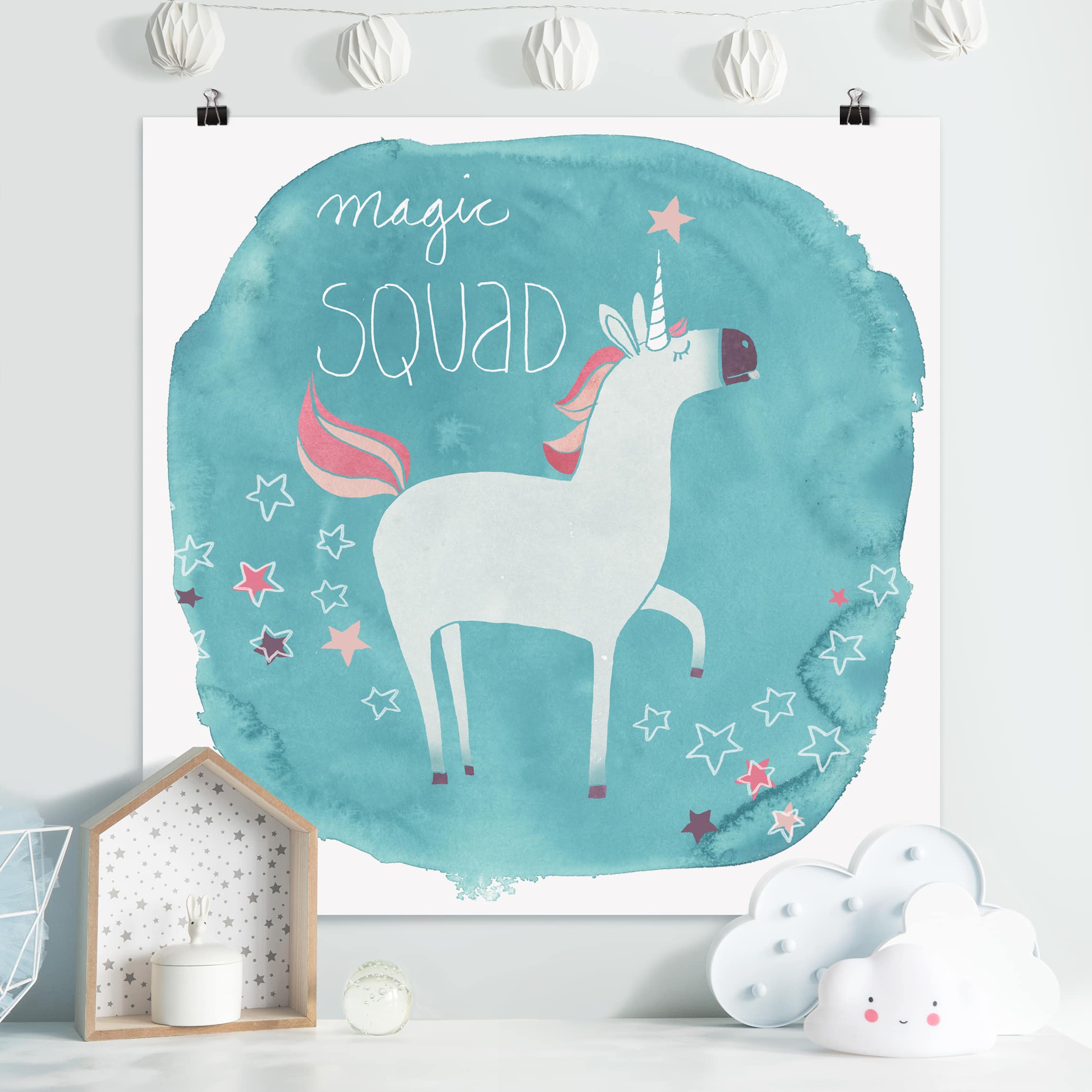 Poster - Quadrat Einhorn-Truppe - Magic