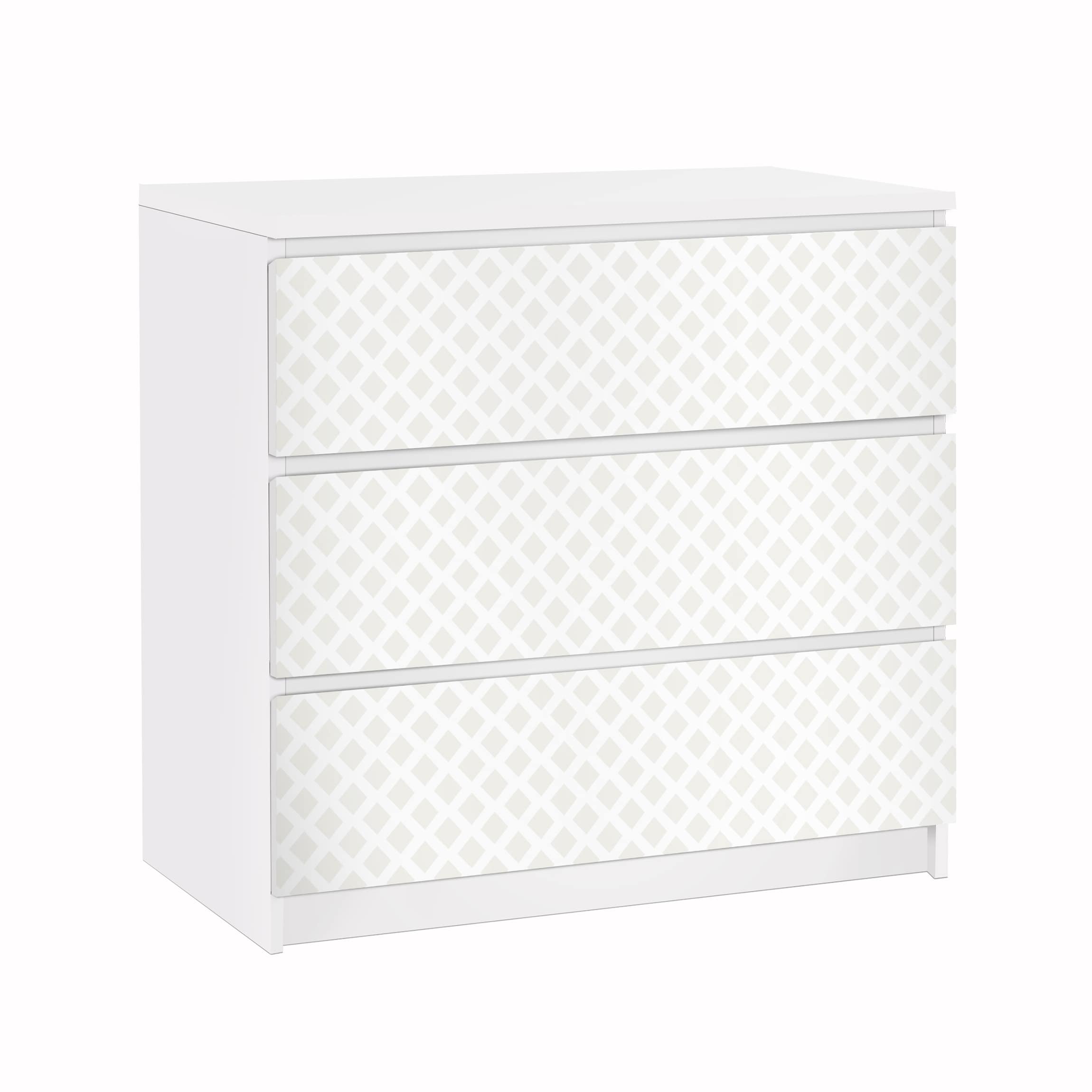 Möbelfolie für IKEA Malm Kommode 3 Schubladen Rautengitter hellbeige