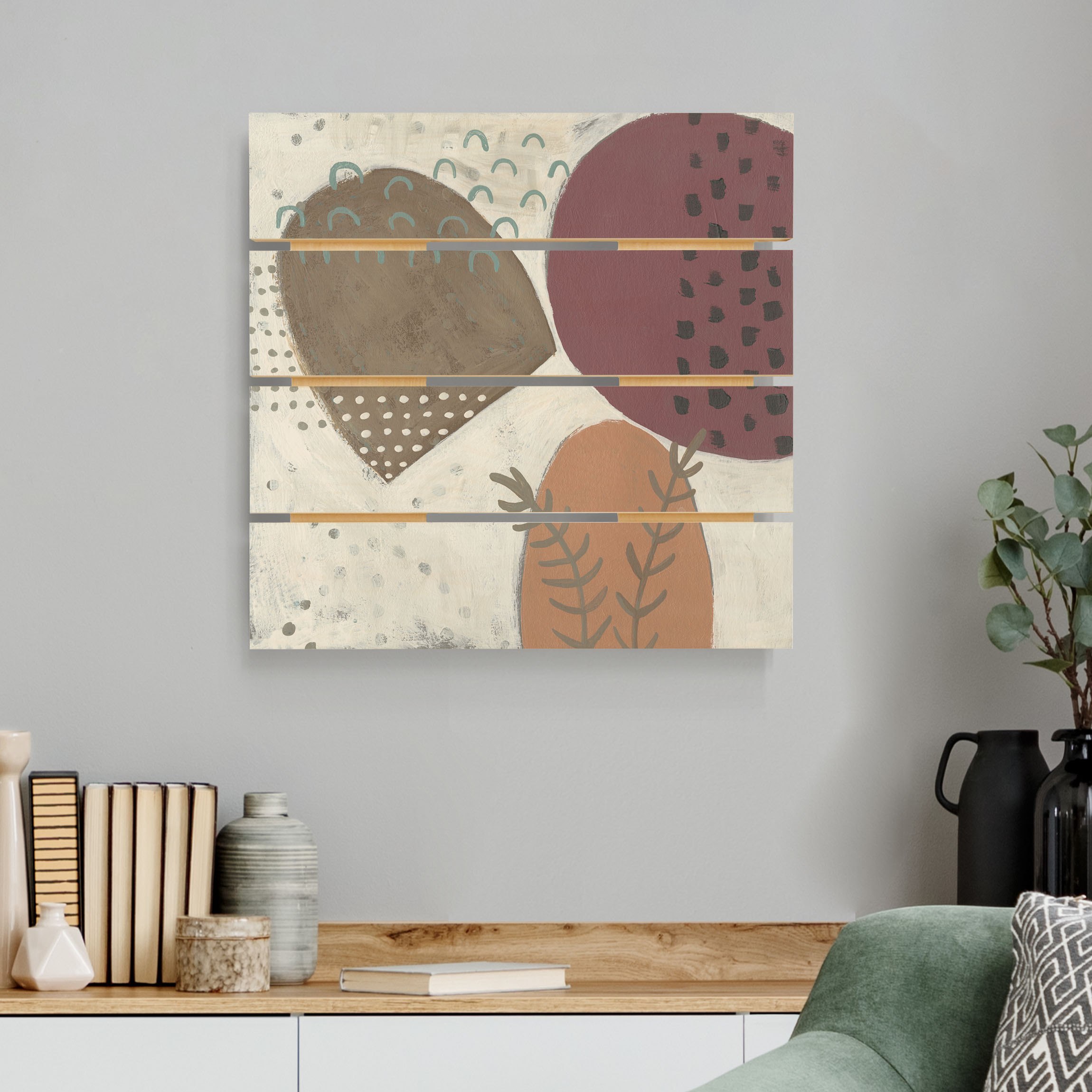 Holzbild Plankenoptik - Quadrat Karneval der Formen in Lachs II