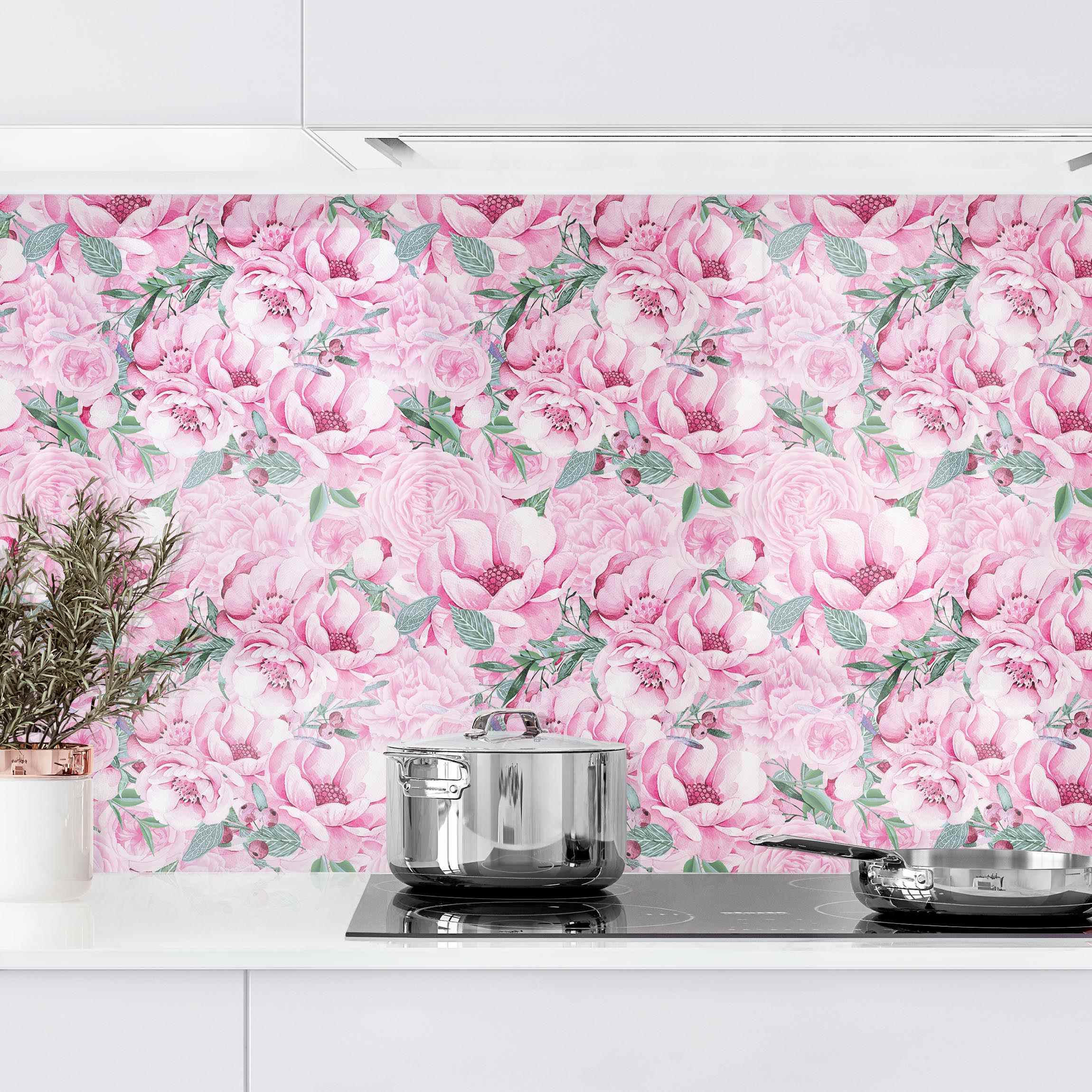 Küchenrückwand Rosa Blütentraum Pastell Rosen in Aquarell II