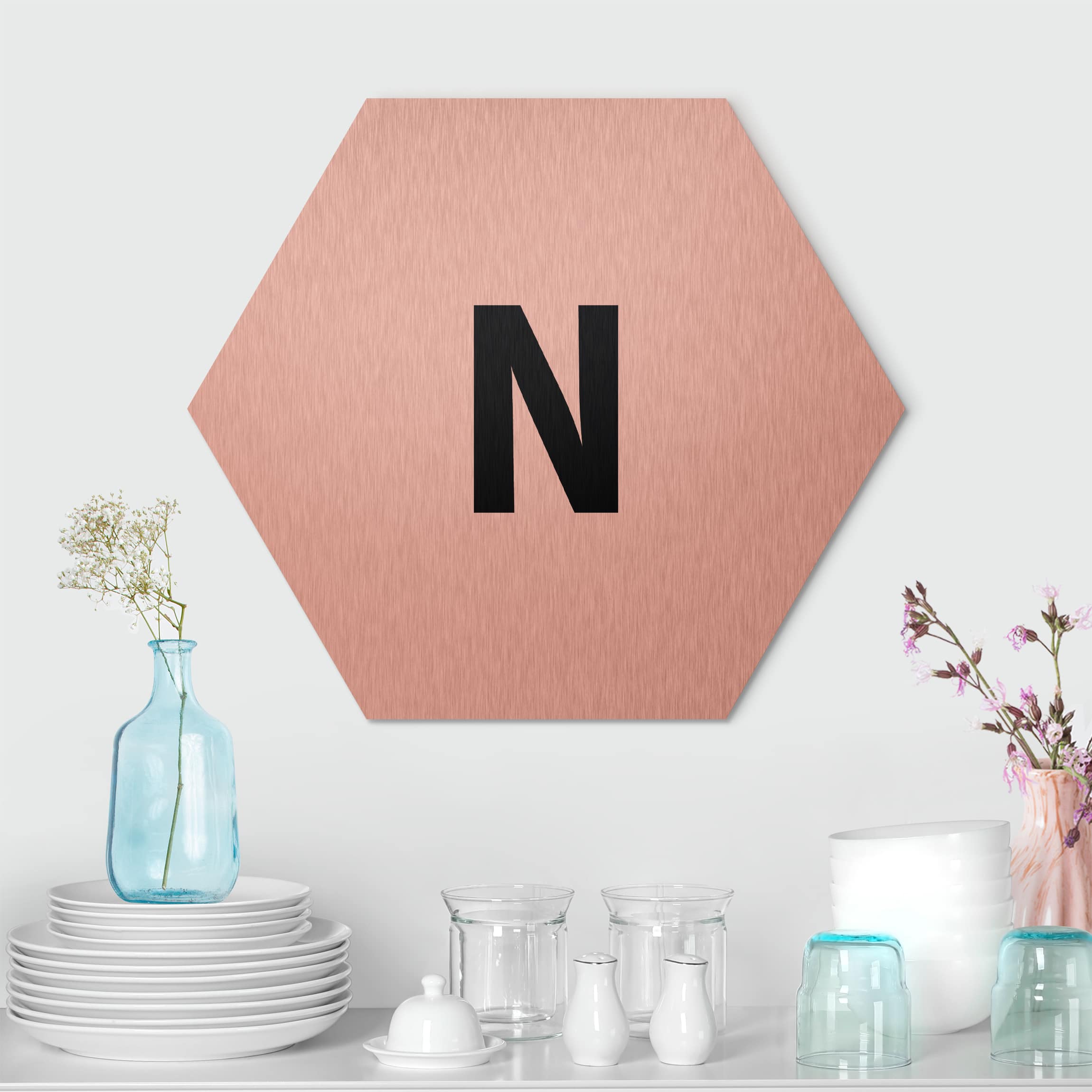 Hexagon-Alu-Dibond Bild Buchstabe Weiß N