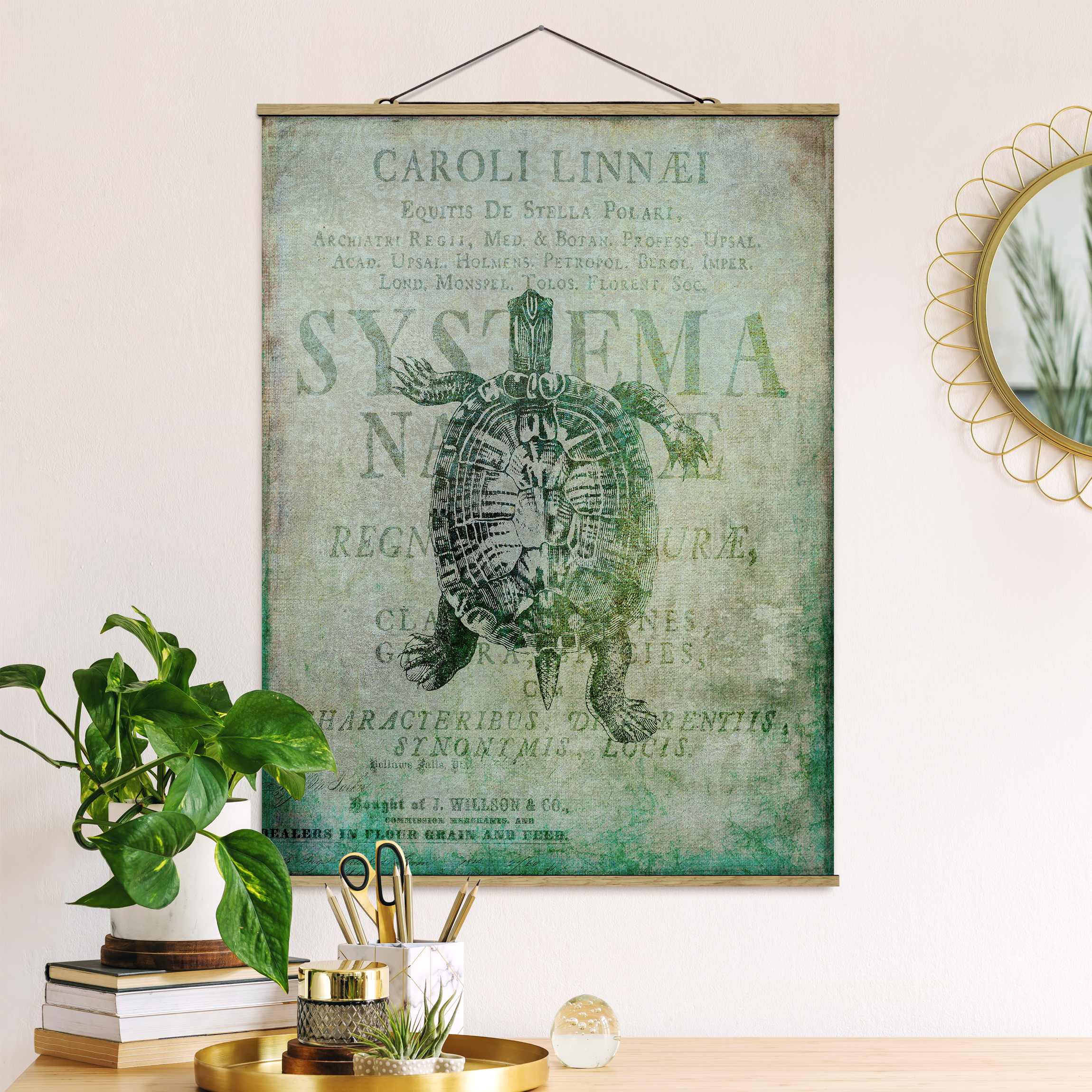 Stoffbild mit Posterleisten Vintage Collage - Antike Schildkröte