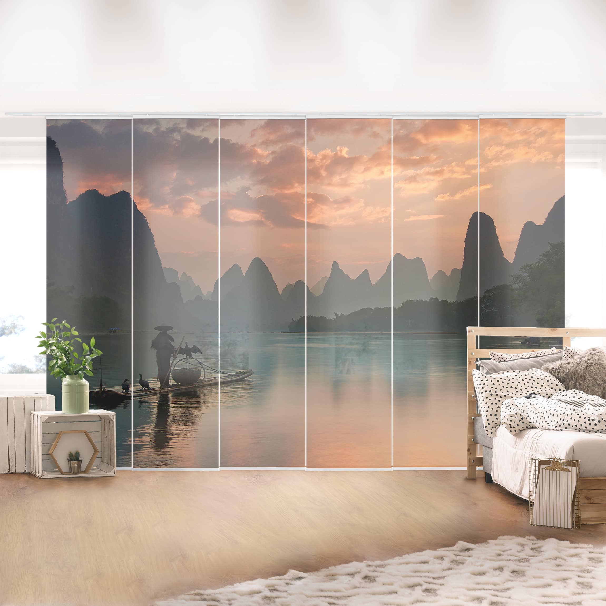 Schiebegardine Set Sonnenaufgang über chinesischem Fluss