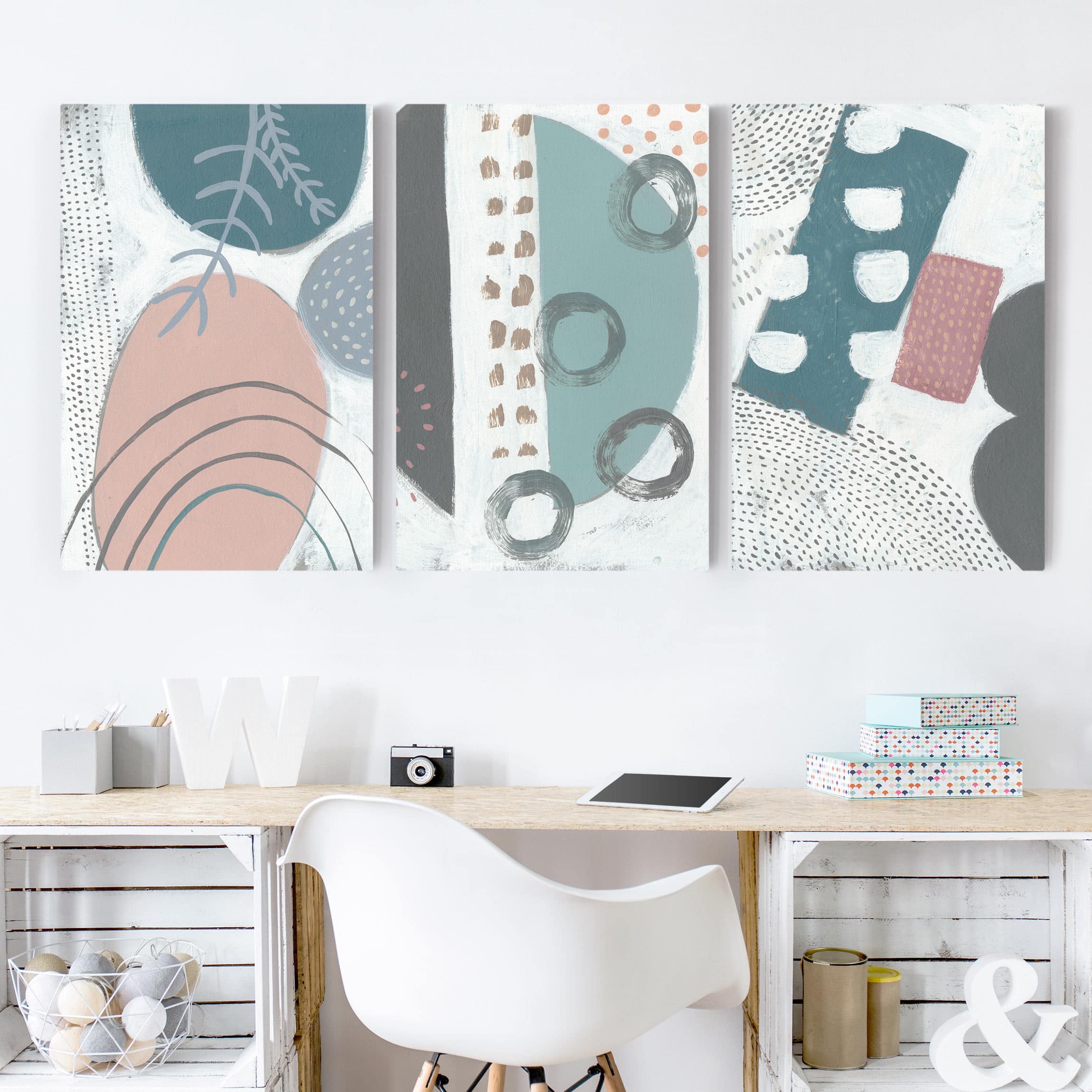 3-teiliges Leinwandbild - Hochformat Karneval der Formen in Petrol Set II