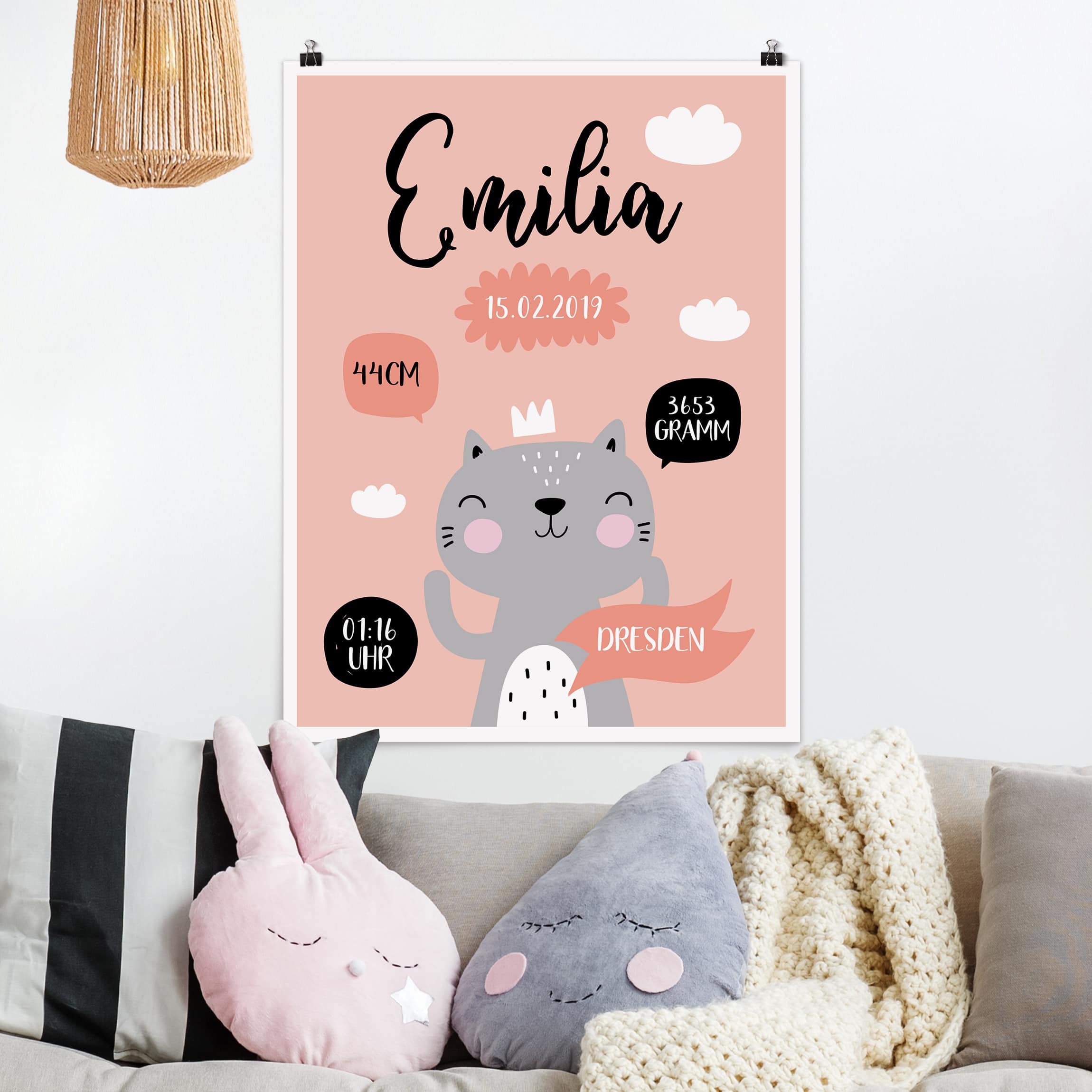 Poster - Hochformat Die glückliche Mieze Wunschtext