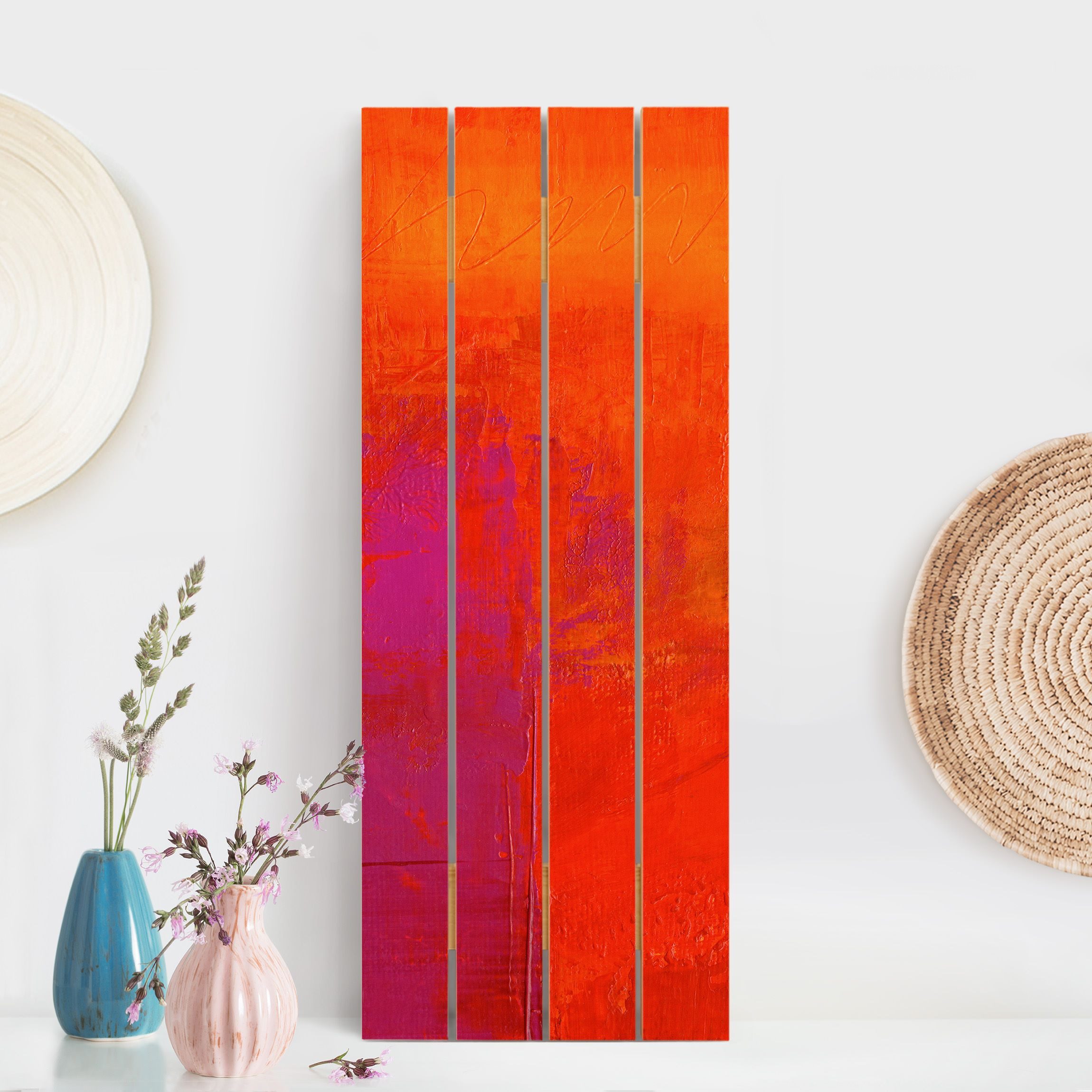 Holzbild Plankenoptik - Hochformat Magenta Energy