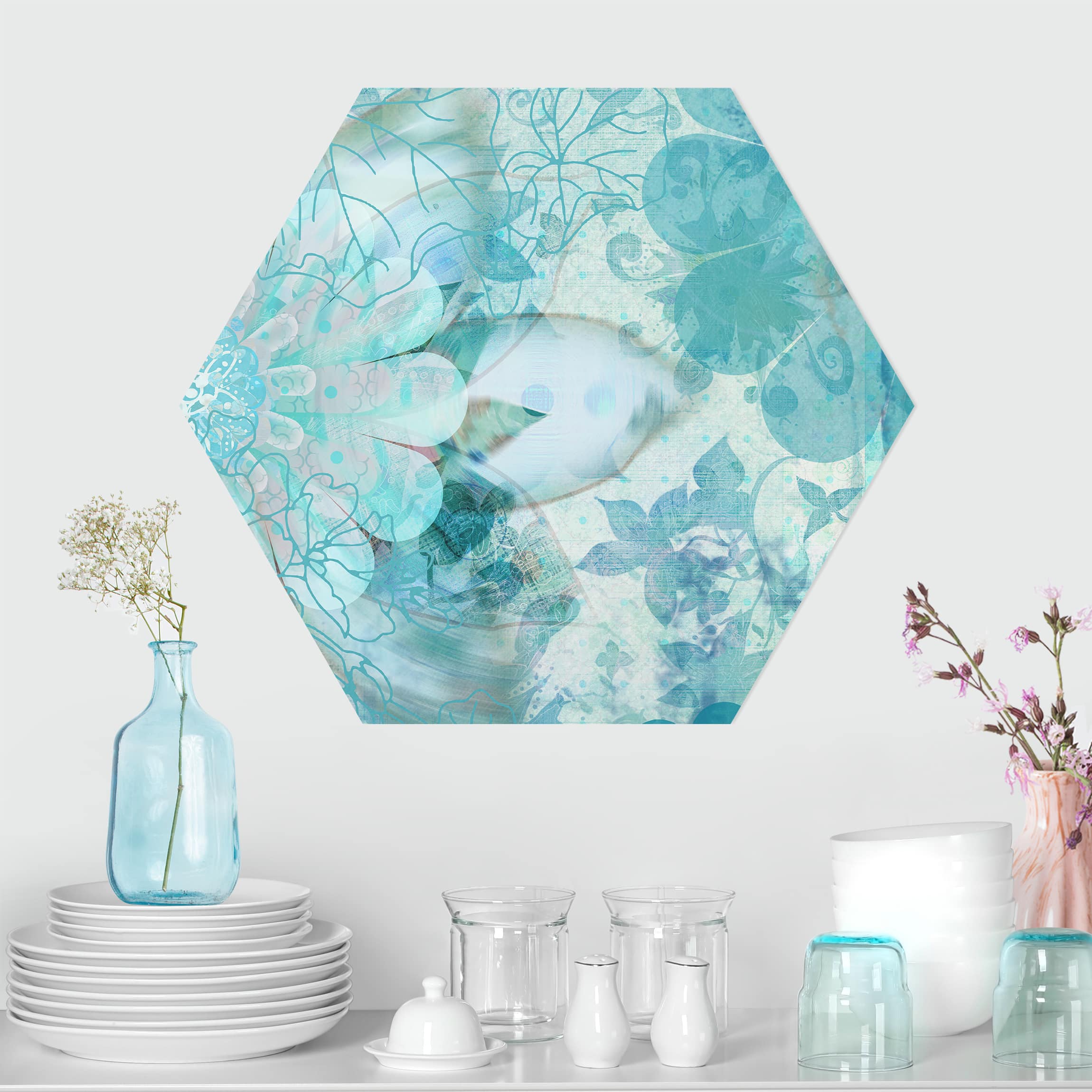 Hexagon-Alu-Dibond Bild Winterblumen